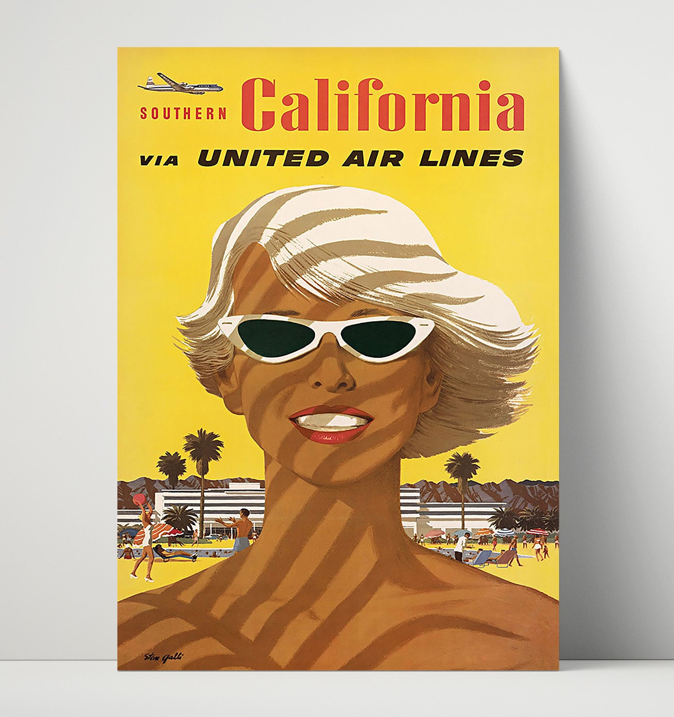 California United Air Lines Vintage Travel Print 16x20 Unframed Print travel wall art print