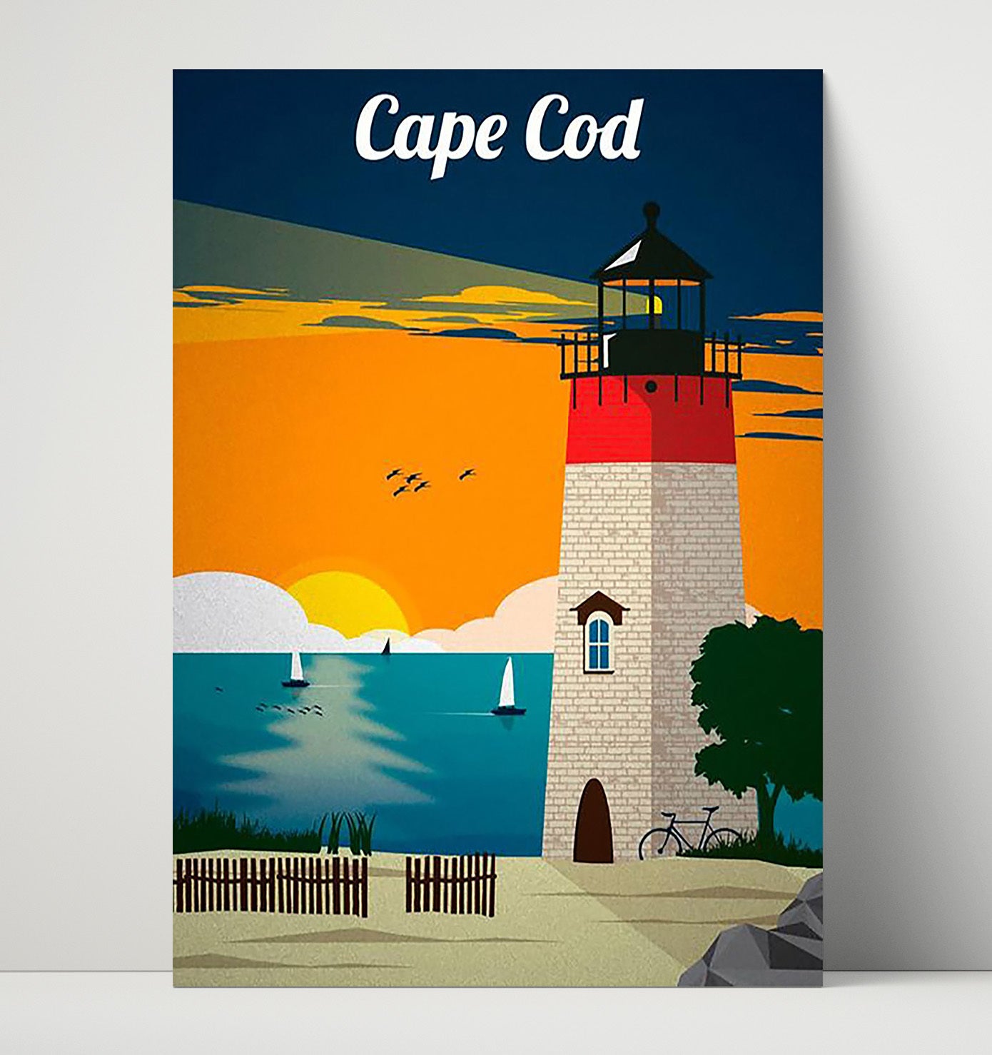 Cape Cod Lighthouse Vintage Travel Print 16x20 Unframed Print travel wall art print