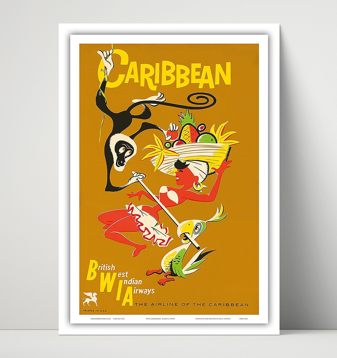 Caribbean Palm Trees and Island Coast Vintage Travel Print 16x20 Unframed Print travel wall art print
