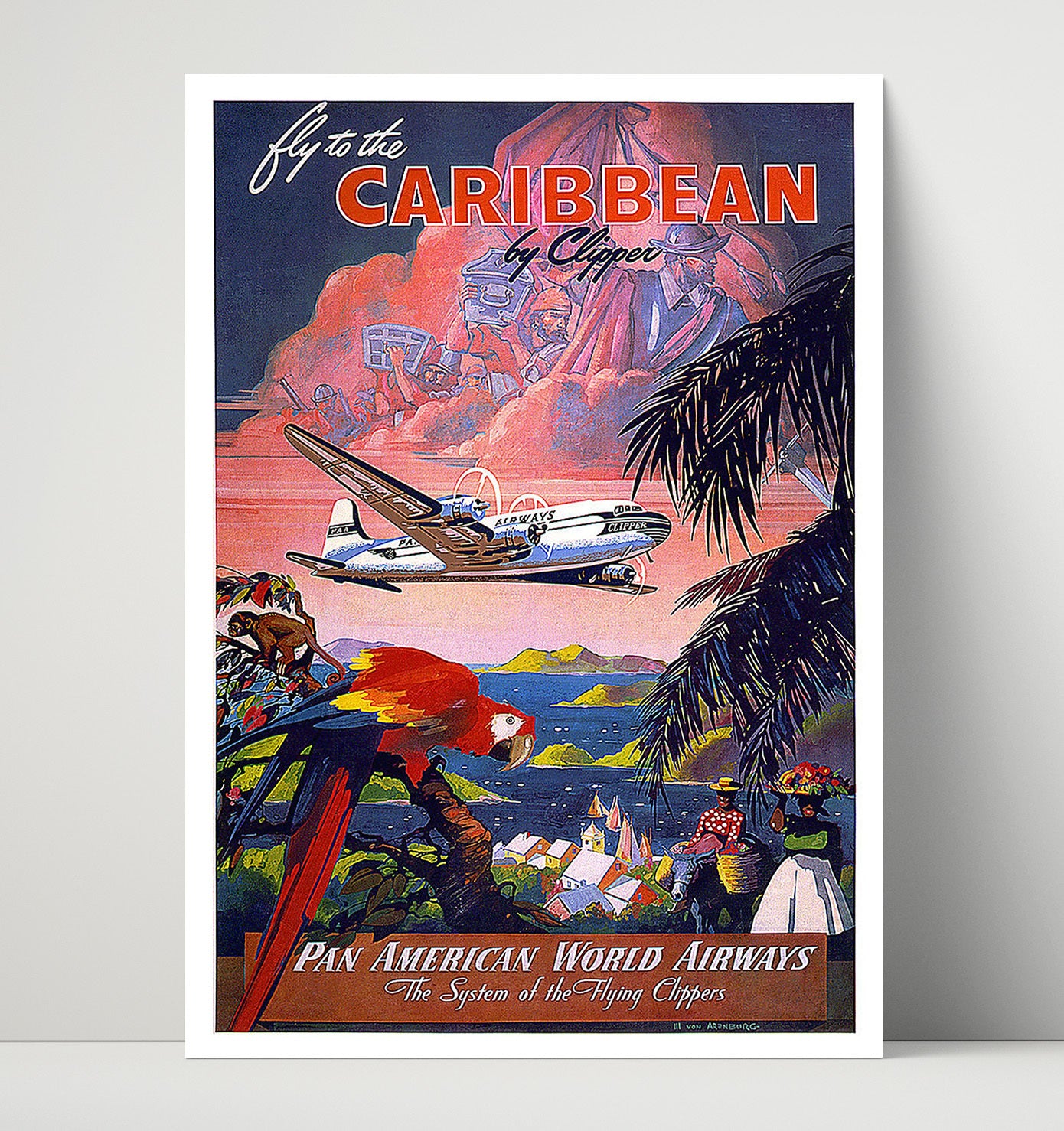 Caribbean PanAm Vintage Travel Print 16x20 Unframed Print travel wall art print