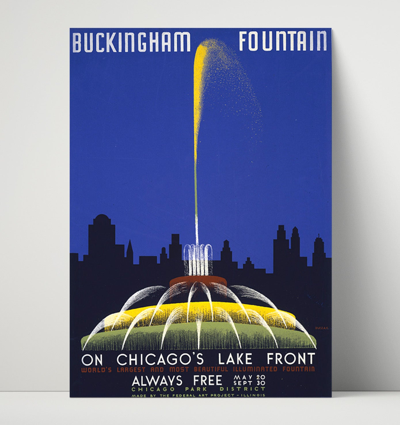 Chicago Buckingham Fountain Vintage Travel Print 16x20 Unframed Print travel wall art print