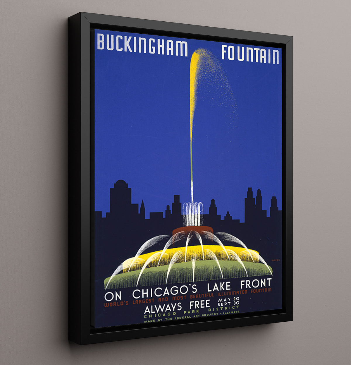Chicago Buckingham Fountain - Travel - 16x20 Framed Canvas