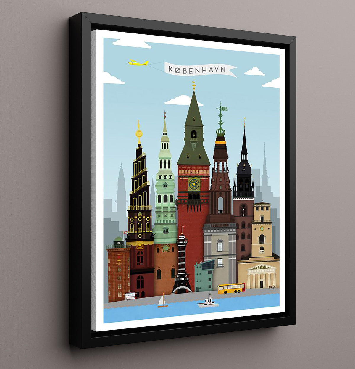 Copenhagen Skyline - Travel - 16x20 Framed Canvas
