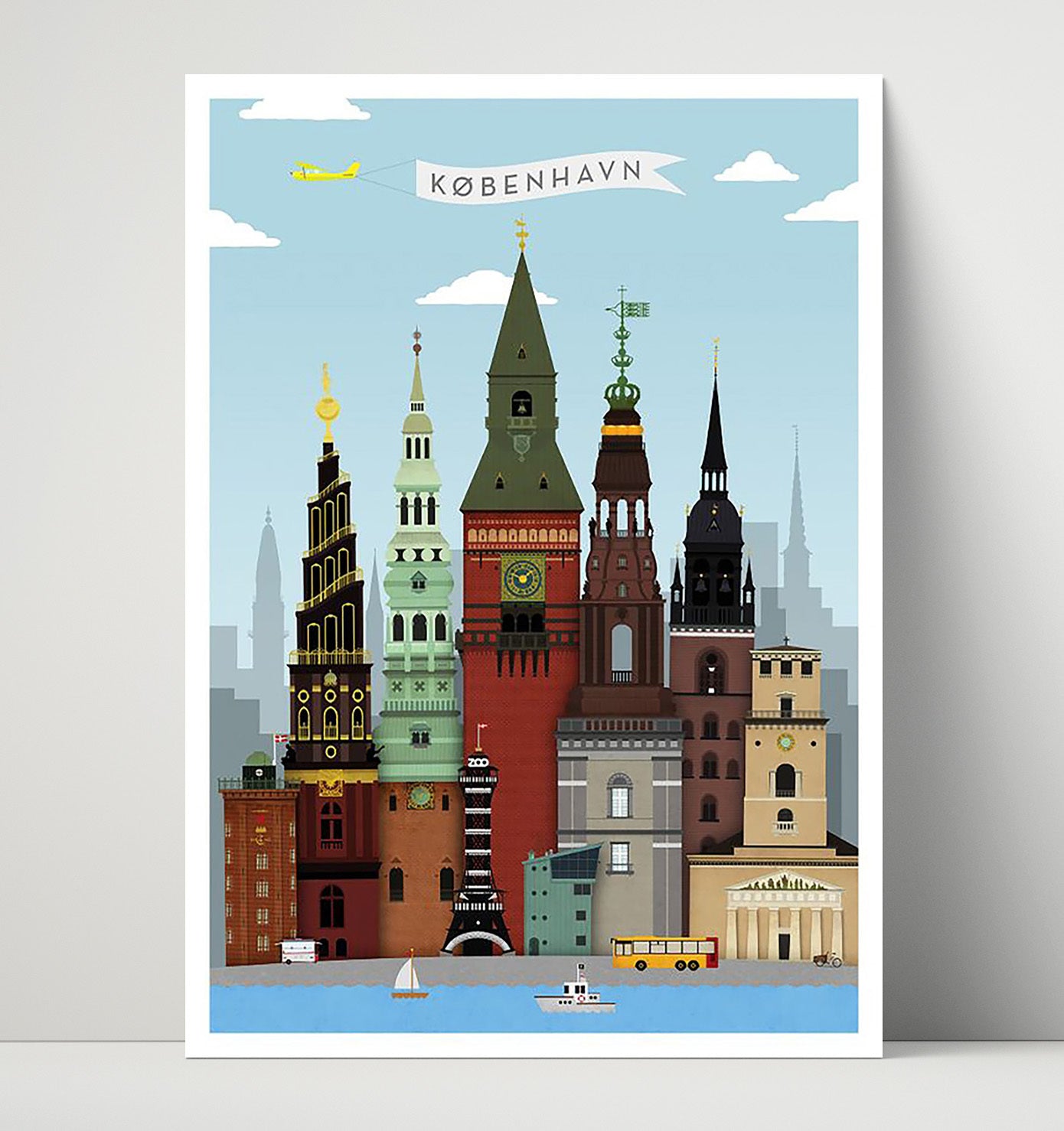 Copenhagen Skyline Vintage Travel Print 16x20 Unframed Print travel wall art print