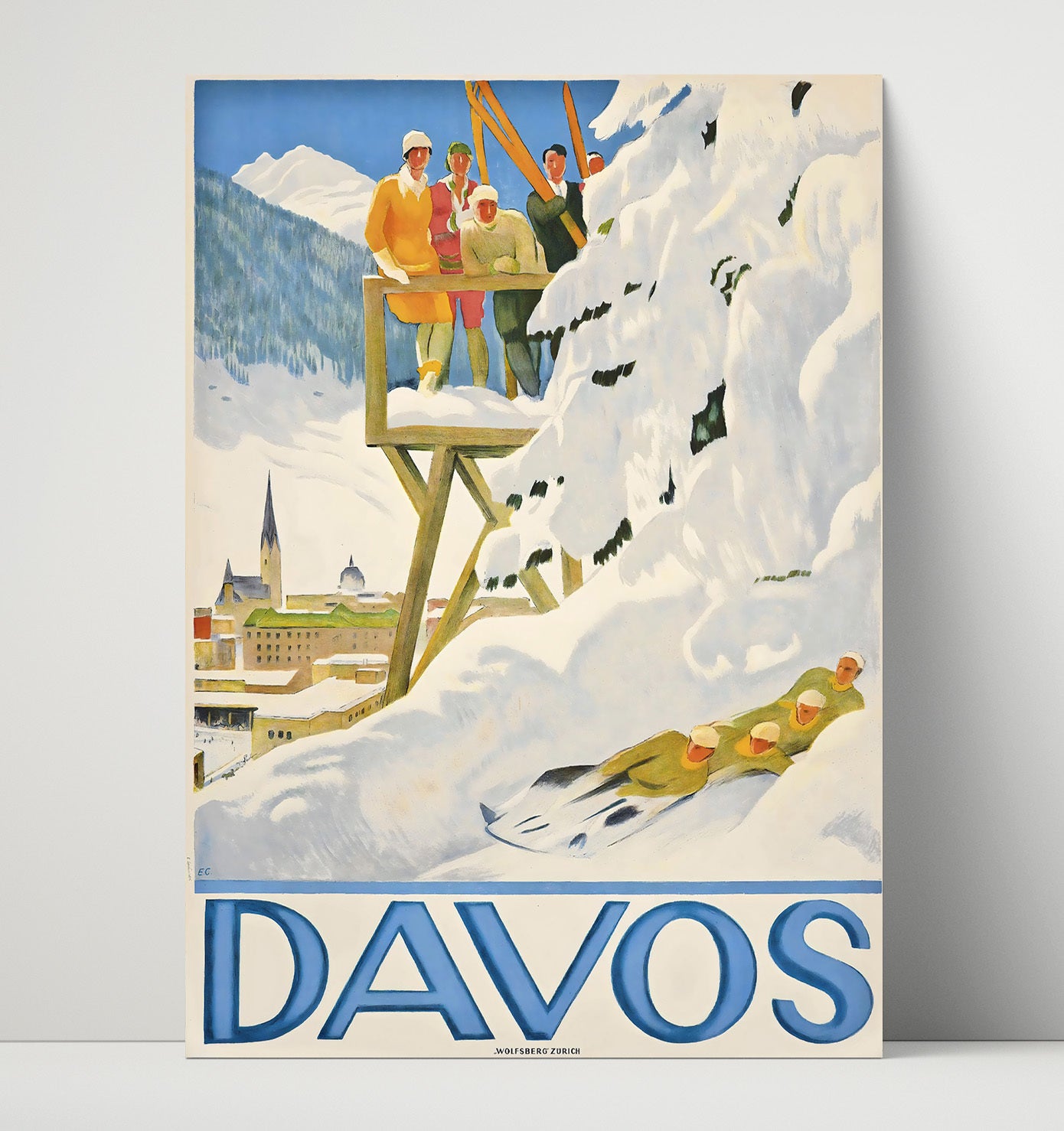 Davos Winter Sports Vintage Travel Print 16x20 Unframed Print travel wall art print