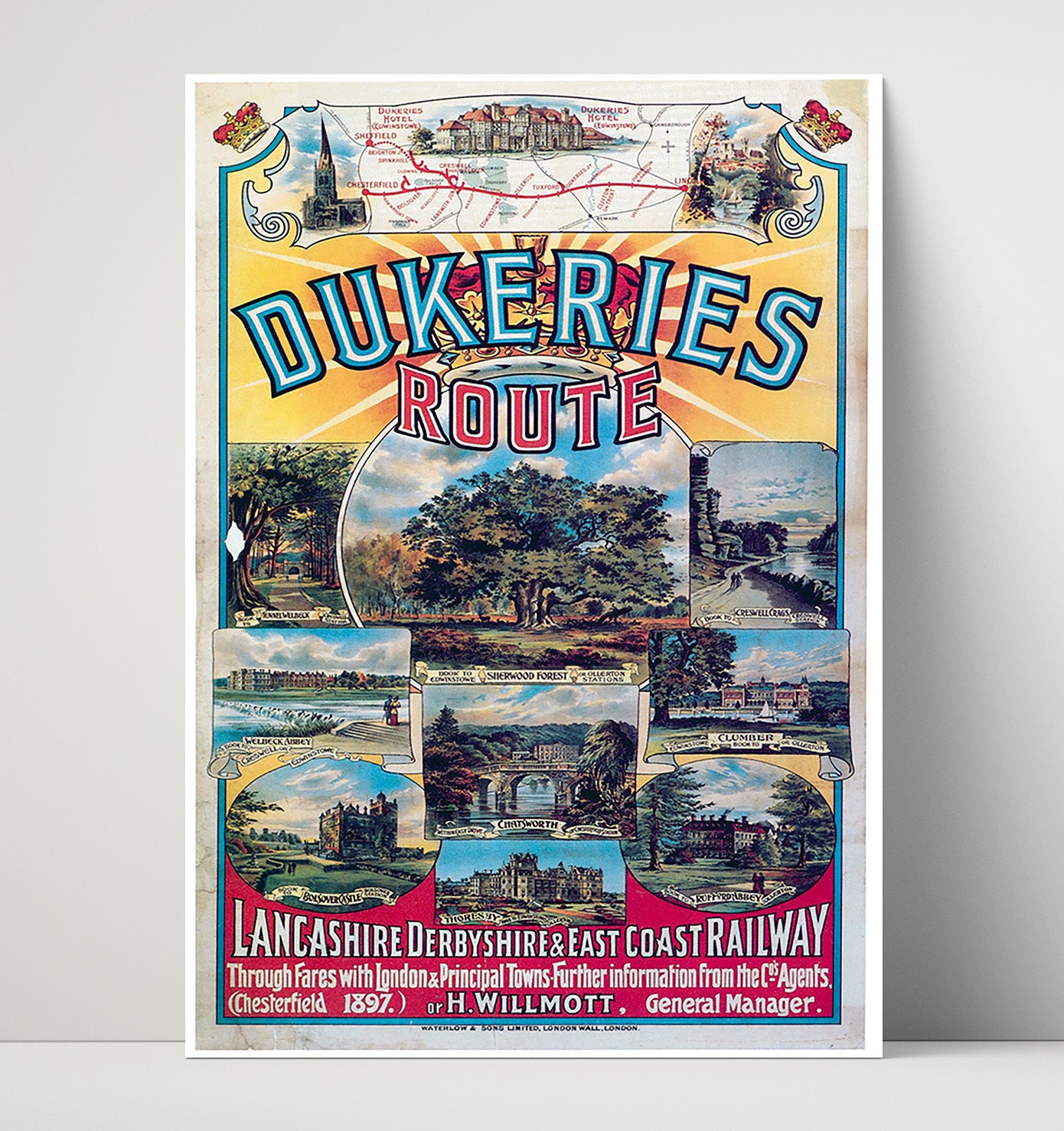 Dukeries Railway Route England Vintage Travel Print 16x20 Unframed Print travel wall art print
