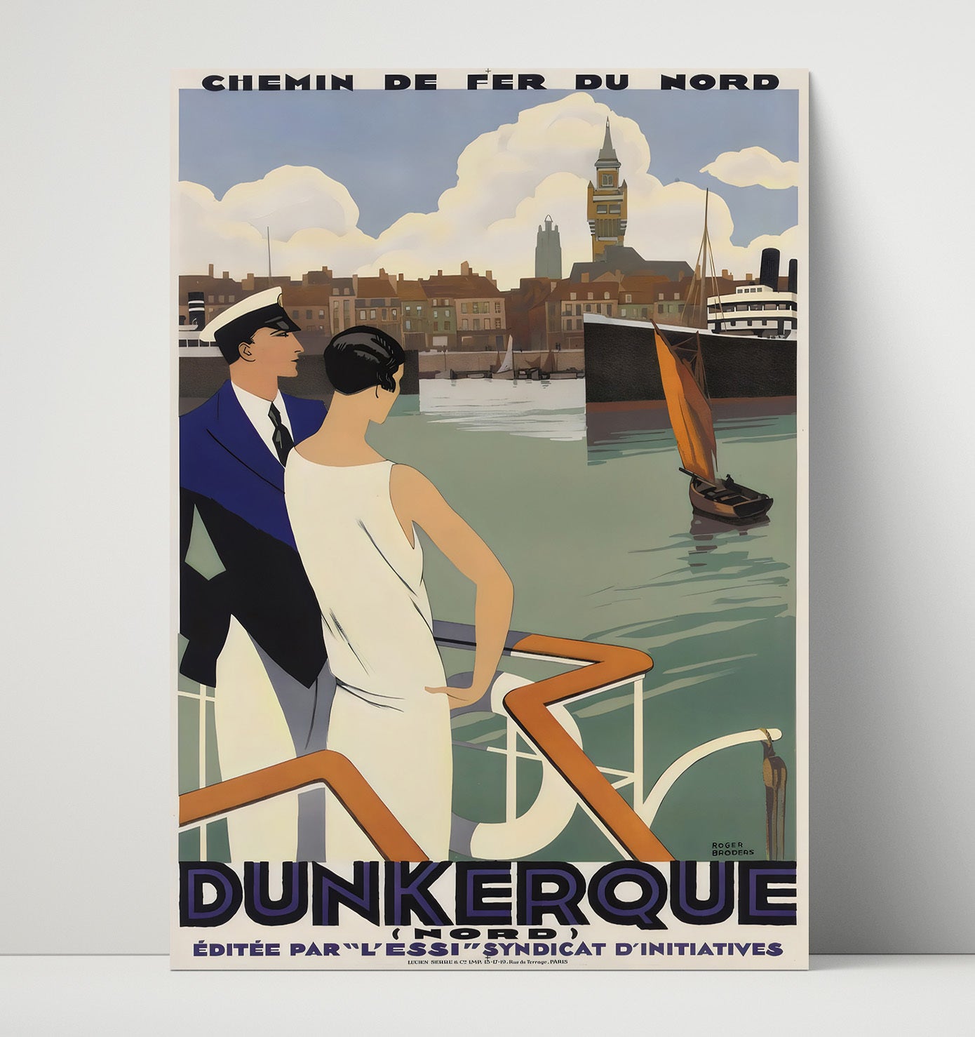 Dunkerque Port Scene Vintage Travel Print 16x20 Unframed Print travel wall art print