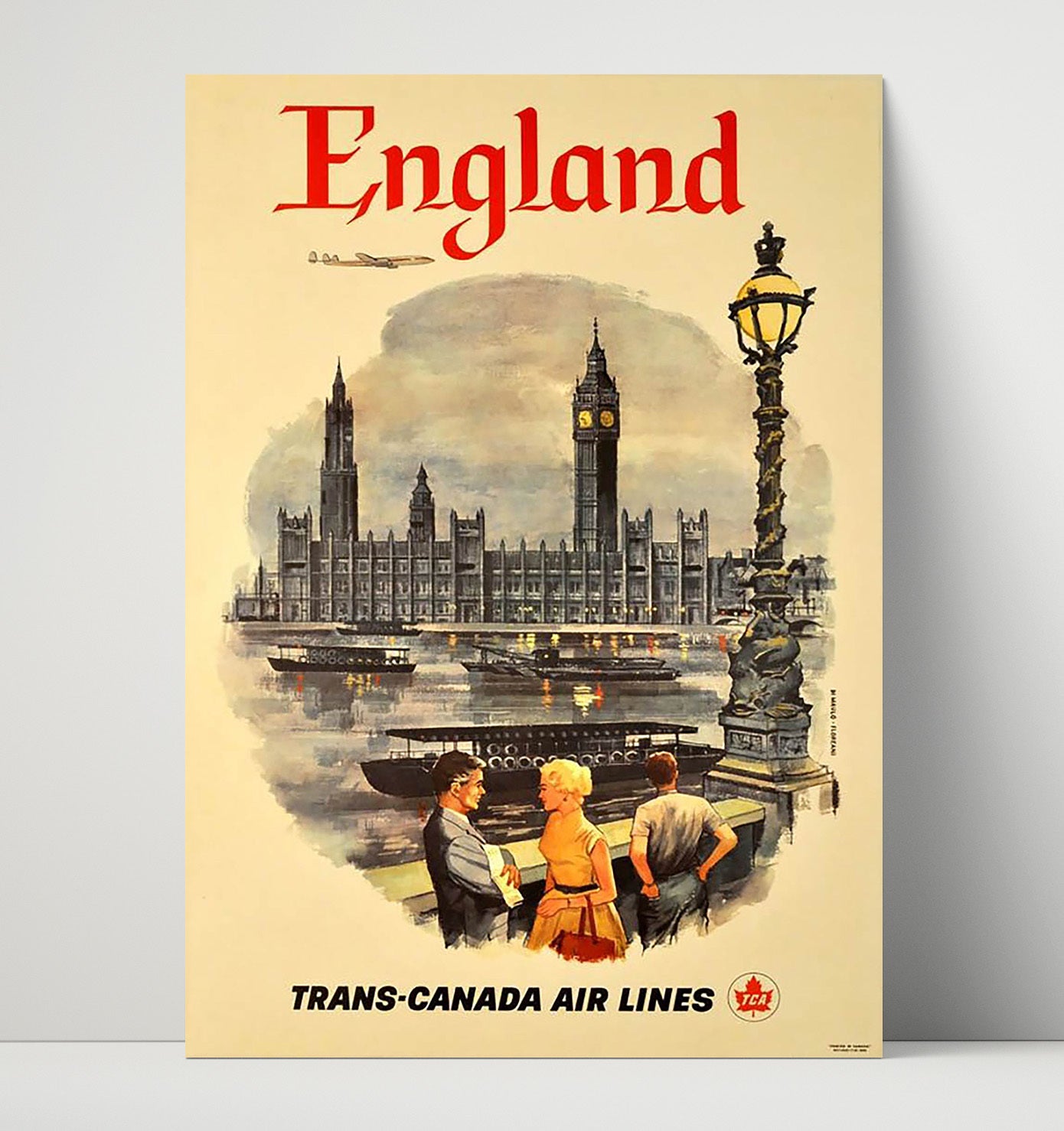 England Big Ben TCA Vintage Travel Print 16x20 Unframed Print travel wall art print