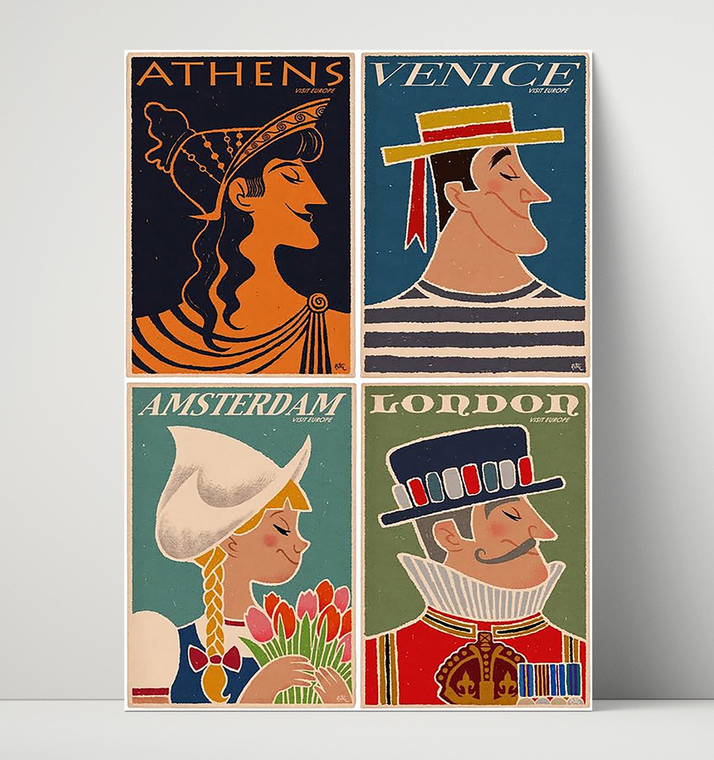 Europe Athens Venice Amsterdam London Vintage Travel Print 16x20 Unframed Print travel wall art print