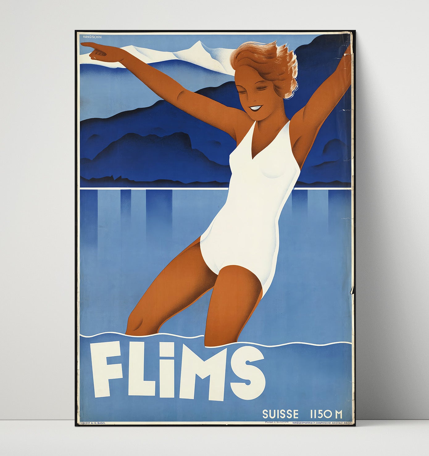 Flims Swiss Alps Vintage Travel Print 16x20 Unframed Print travel wall art print