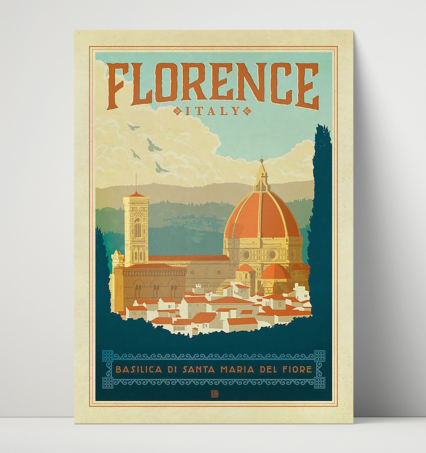 Florence Basilica di Santa Maria del Fiore Vintage Travel Print 16x20 Unframed Print travel wall art print