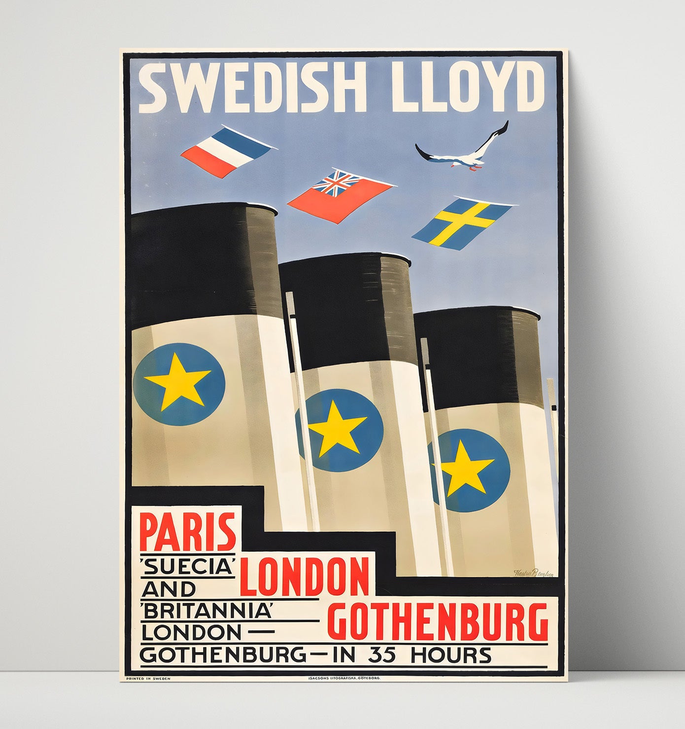 Gothenburg Swedish Lloyd Vintage Travel Print 16x20 Unframed Print travel wall art print