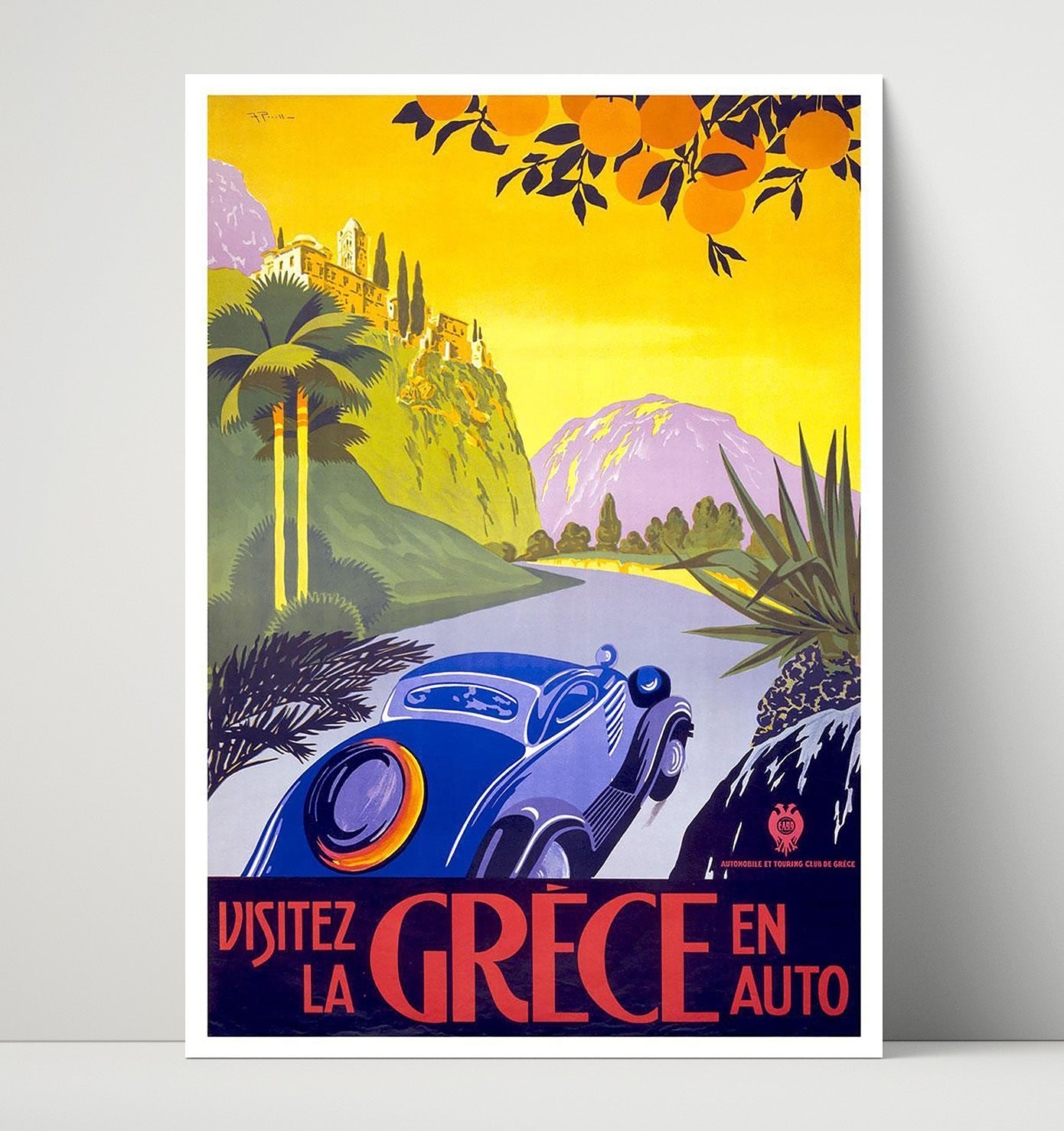 Greece By Car Vintage Travel Print 16x20 Unframed Print travel wall art print