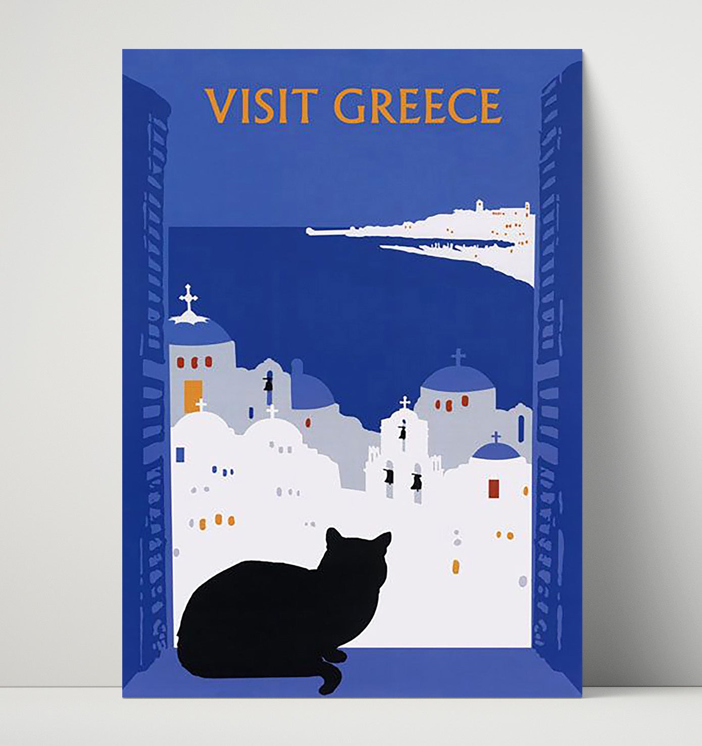 Greece Santorini Cat Vintage Travel Print 16x20 Unframed Print travel wall art print
