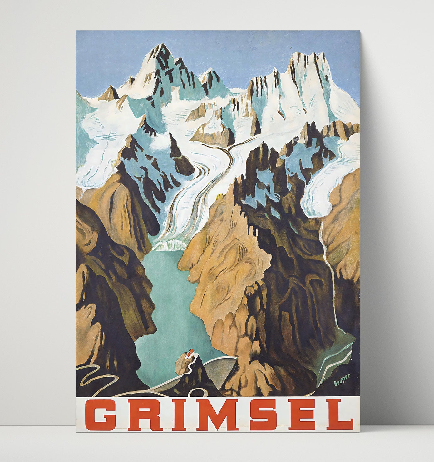 Grimsel Swiss Alps Glacier Vintage Travel Print 16x20 Unframed Print travel wall art print