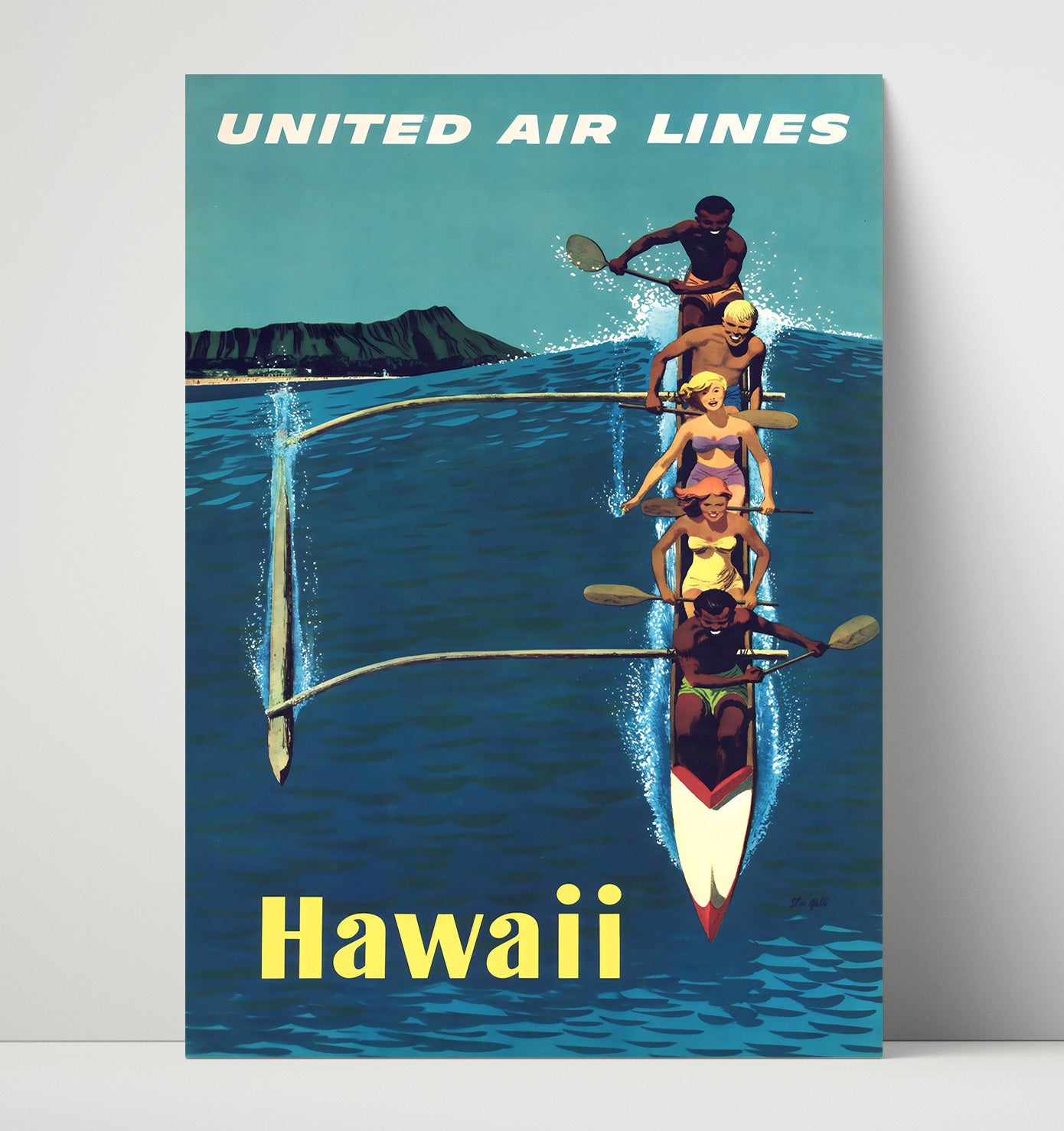 Hawaii United Airlines Canoe Vintage Travel Print 16x20 Unframed Print travel wall art print