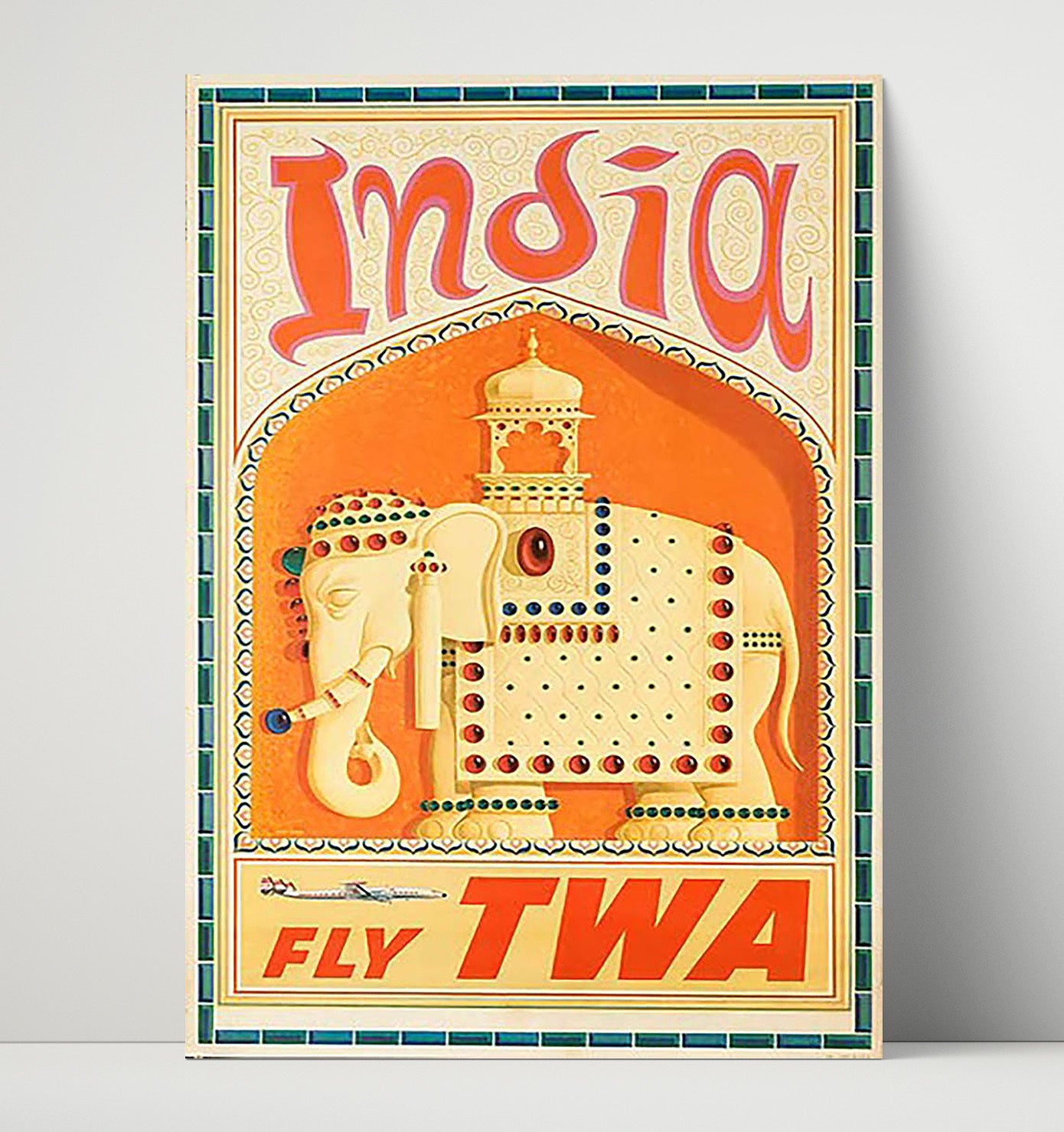 India Fly TWA Vintage Travel Print 16x20 Unframed Print travel wall art print