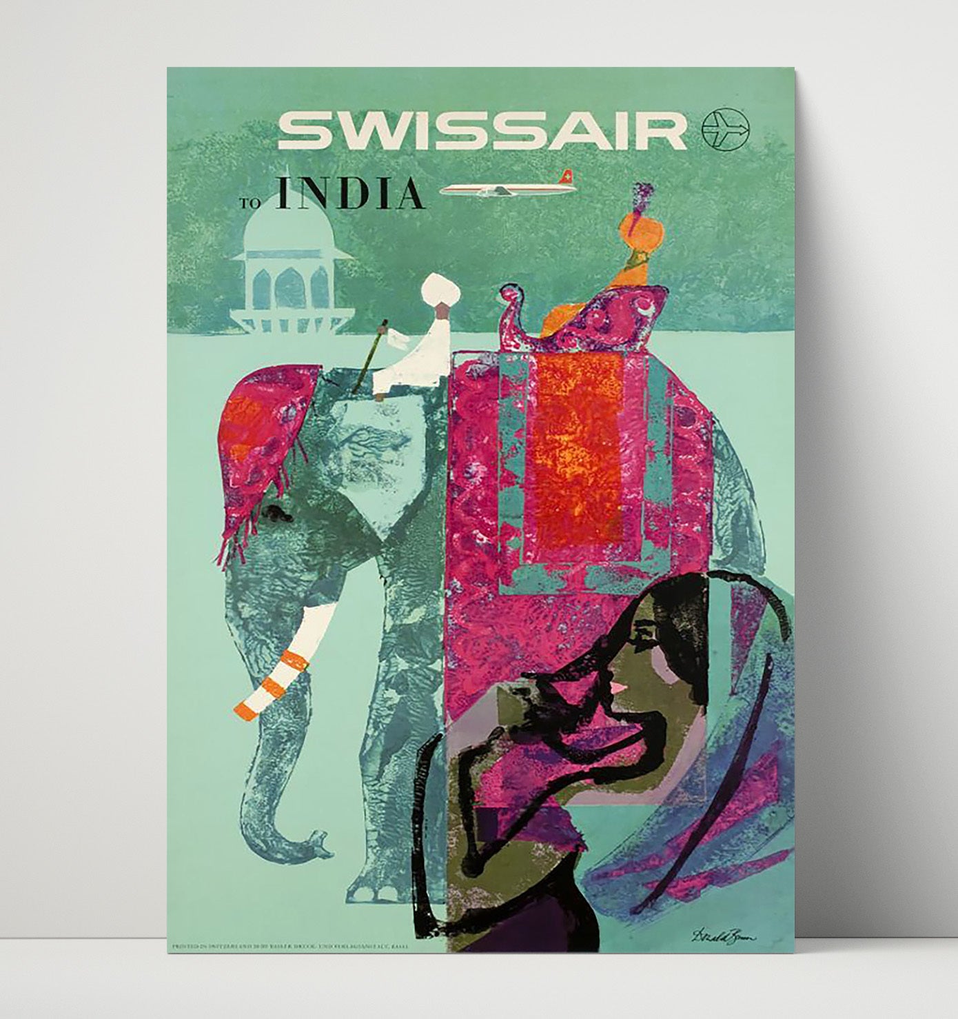 India Swissair Elephant Vintage Travel Print 16x20 Unframed Print travel wall art print