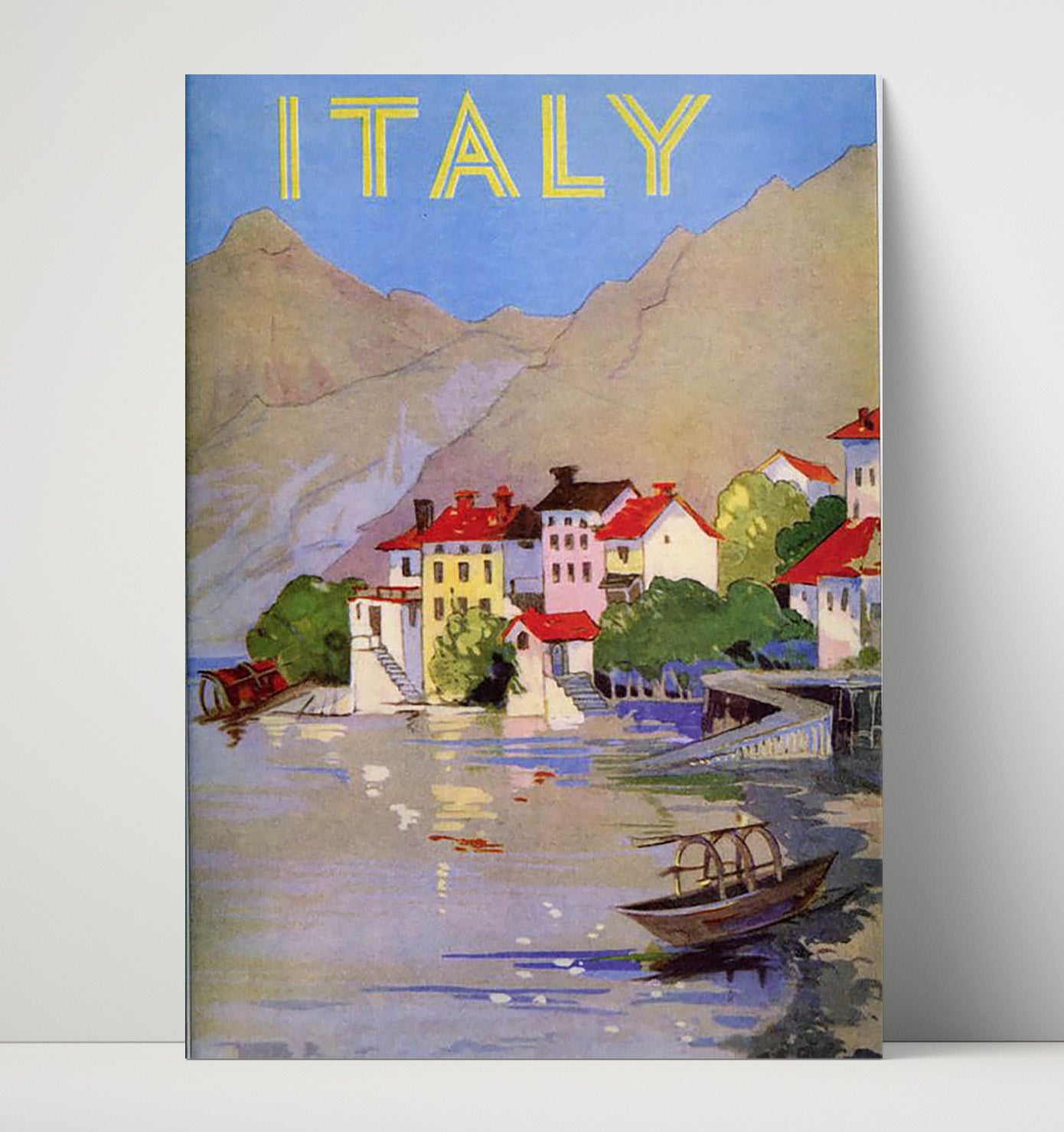 Italy Lakeside Village Vintage Travel Print 16x20 Unframed Print travel wall art print