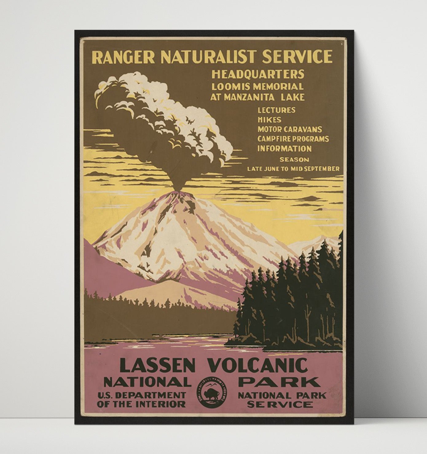 Lassen Volcanic National Park Vintage Travel Print 16x20 Unframed Print travel wall art print