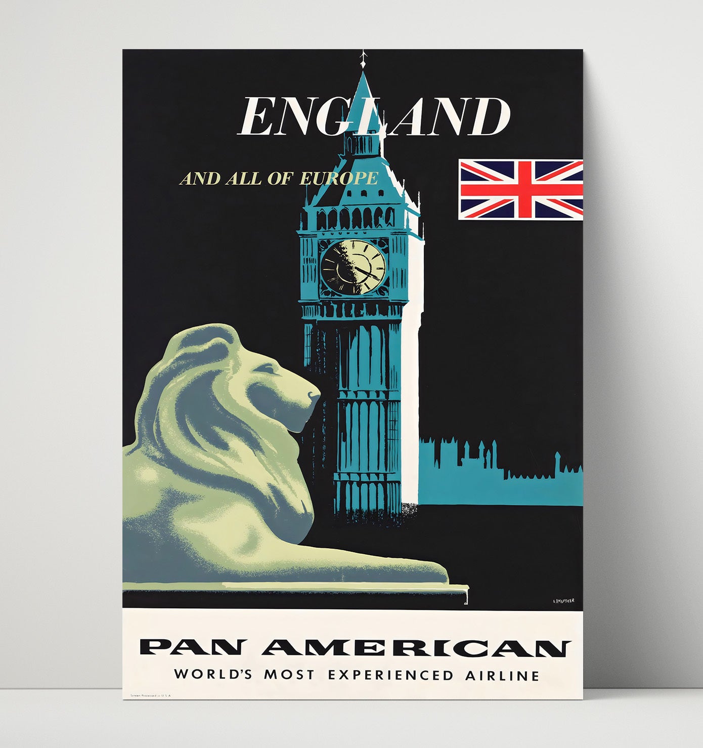 London Pan Am Big Ben Vintage Travel Print 16x20 Unframed Print travel wall art print