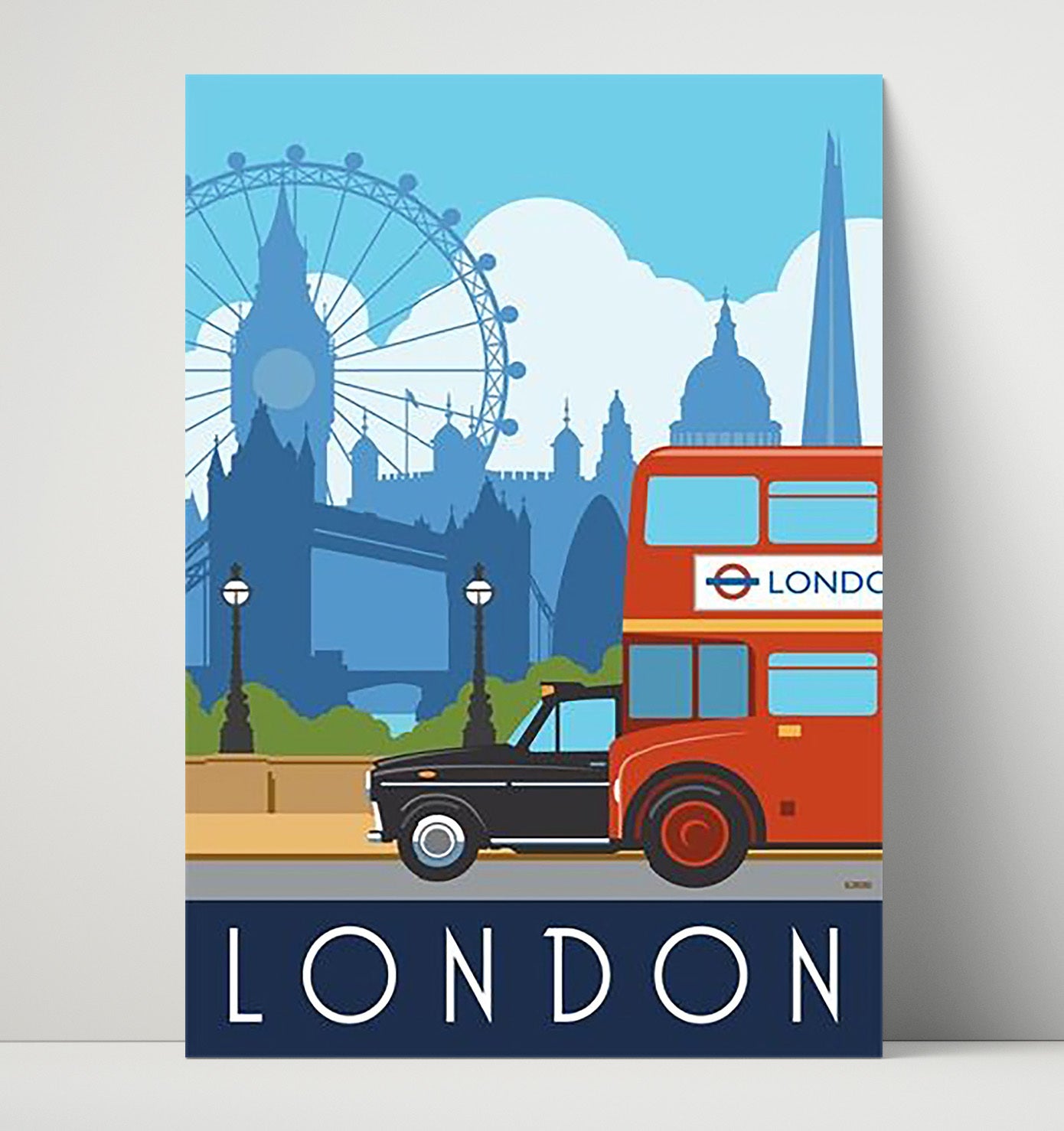 London Red Bus and Black Cab Vintage Travel Print 16x20 Unframed Print travel wall art print