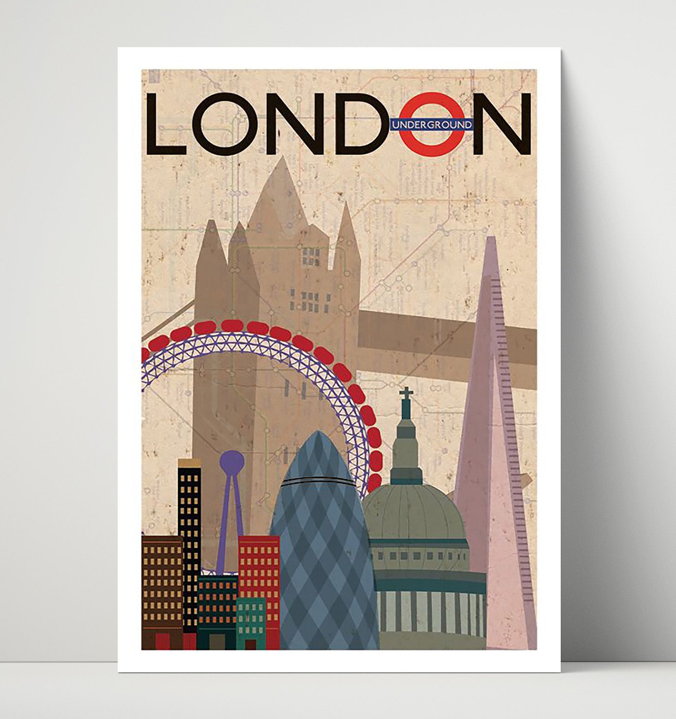London Underground Landmarks Vintage Travel Print 16x20 Unframed Print travel wall art print