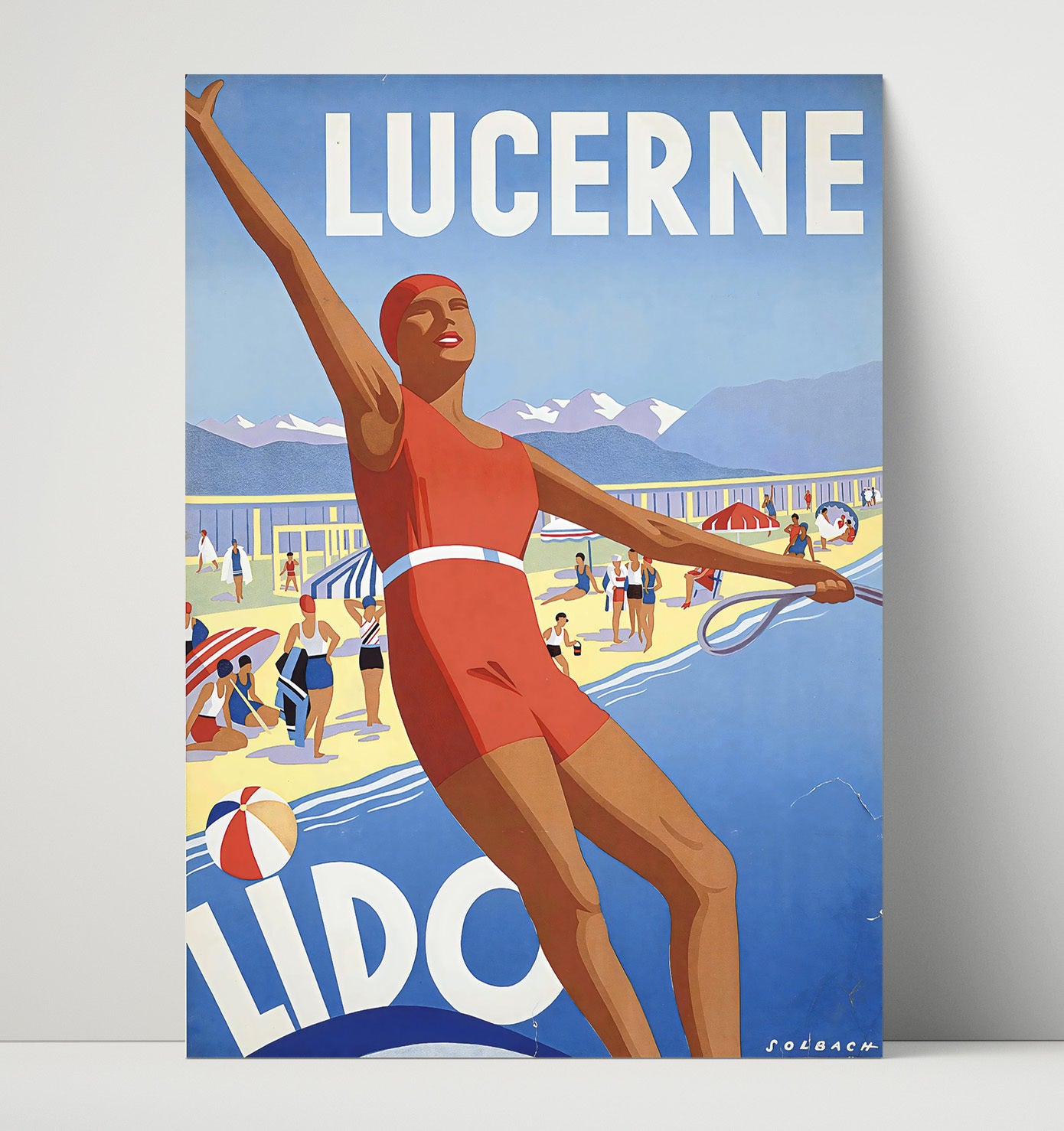 Lucerne Lido Vintage Travel Print 16x20 Unframed Print travel wall art print