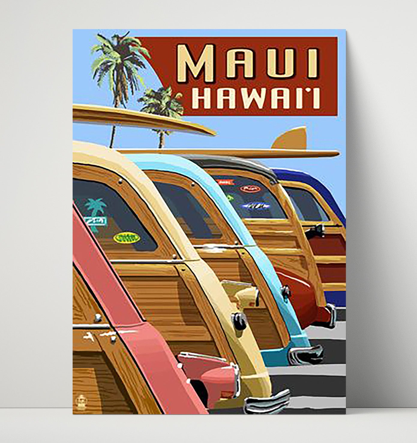 Maui Surf Cars Palms Vintage Travel Print 16x20 Unframed Print travel wall art print