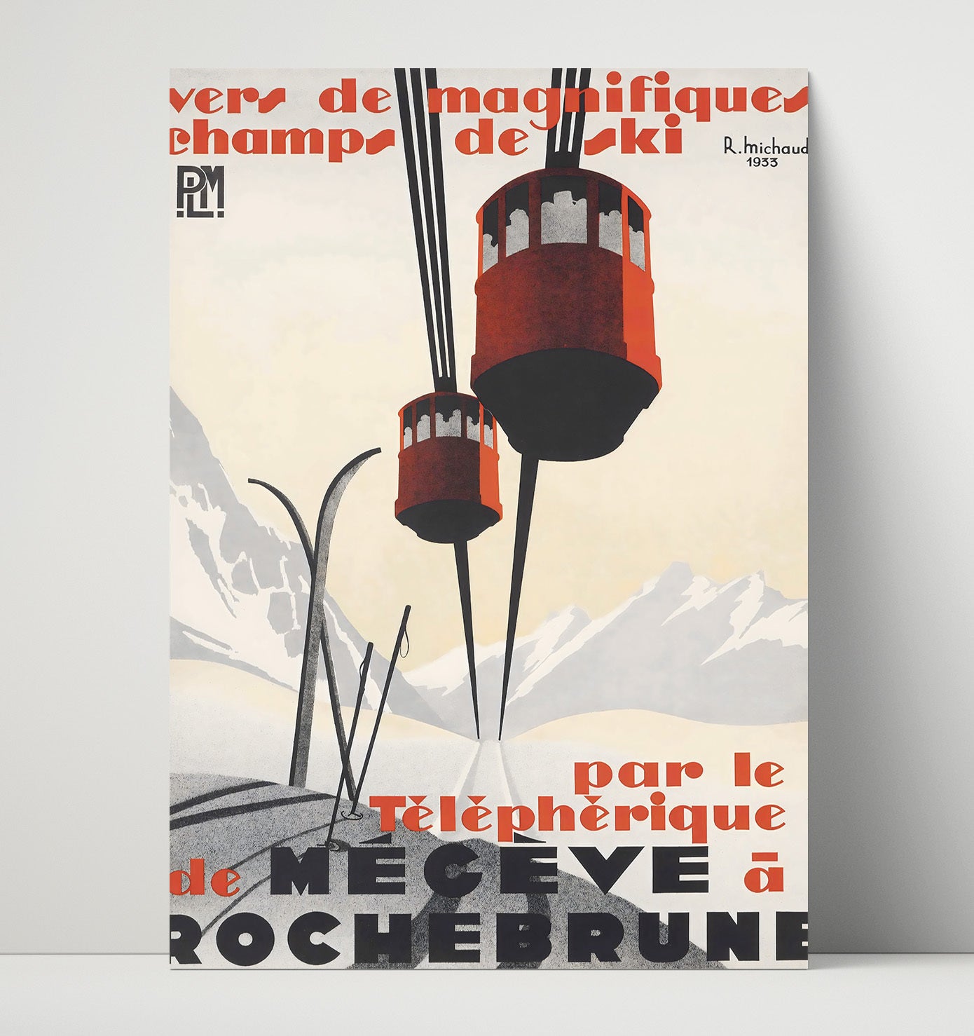 Megeve Rochebrune Cable Car Vintage Travel Print 16x20 Unframed Print travel wall art print