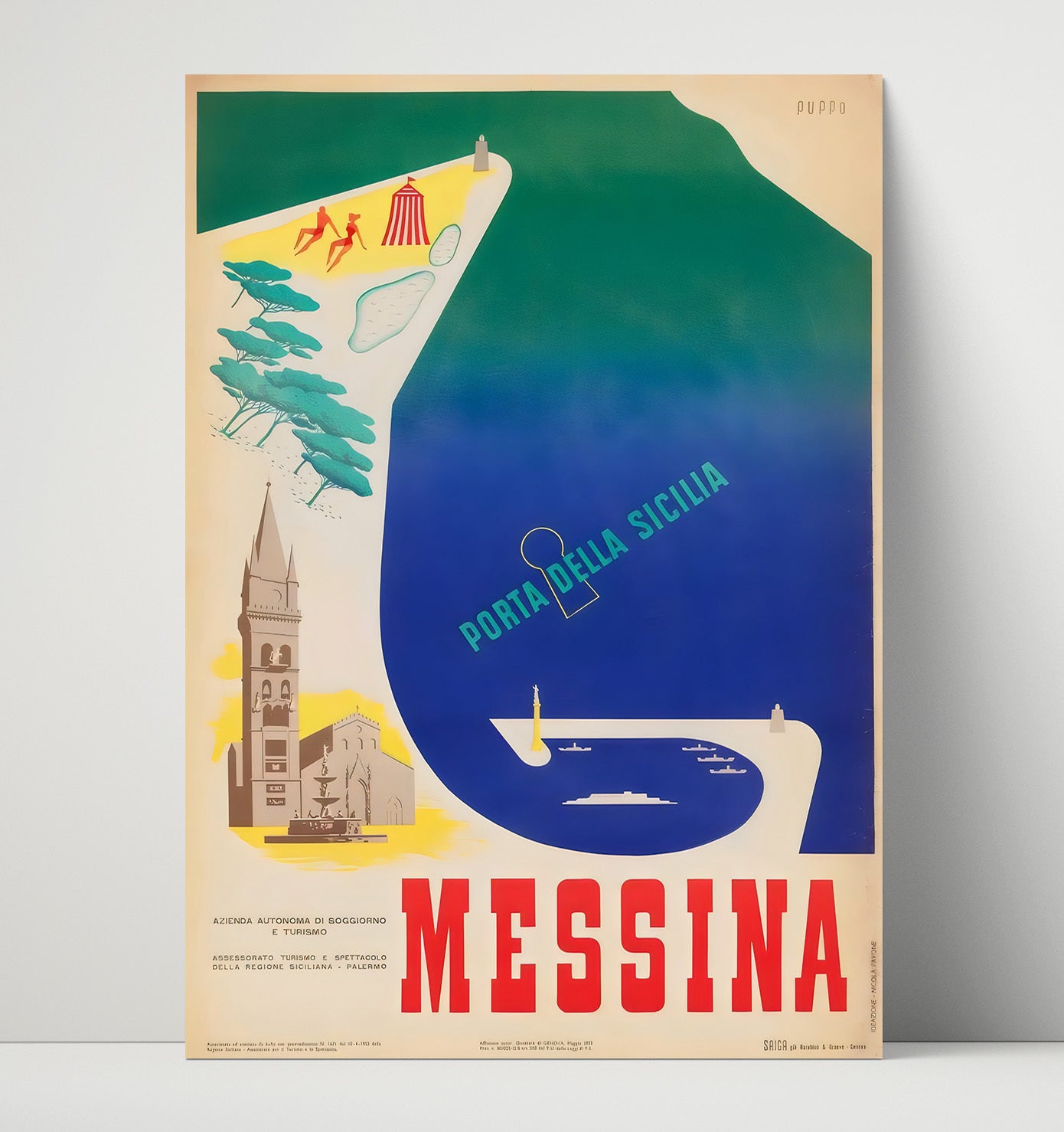 Messina Porta della Sicilia Vintage Travel Print 16x20 Unframed Print travel wall art print