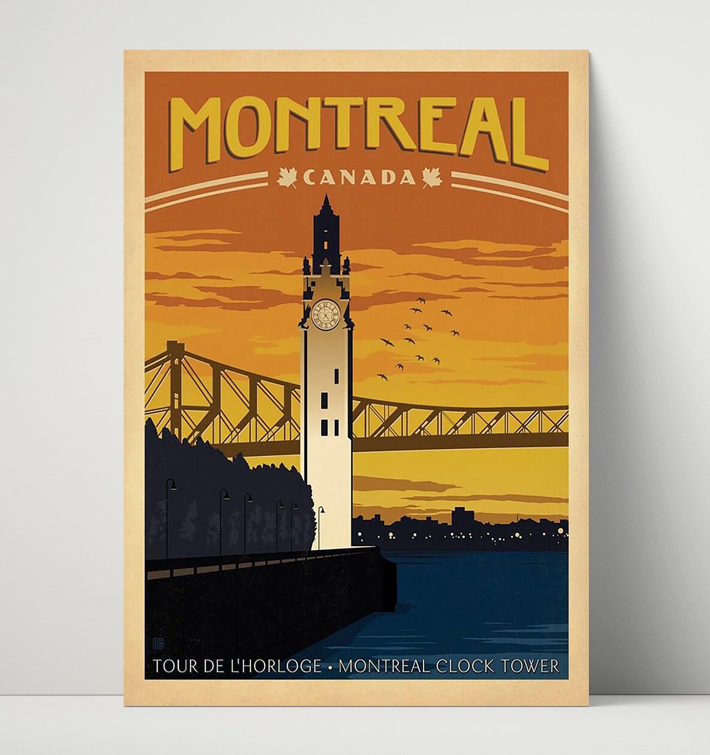 Montreal Clock Tower Vintage Travel Print 16x20 Unframed Print travel wall art print
