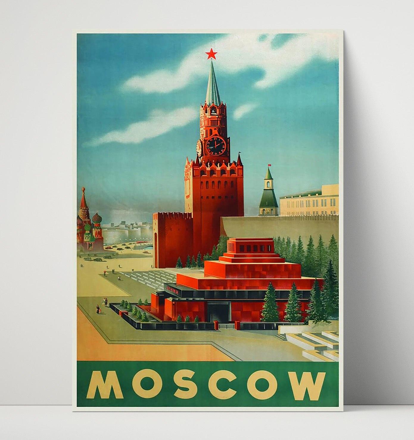 Moscow Kremlin Red Square Vintage Travel Print 16x20 Unframed Print travel wall art print