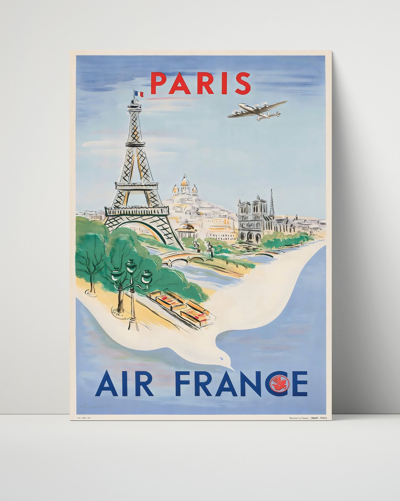 Paris Air France Vintage Travel Print 16x20 Unframed Print travel wall art print