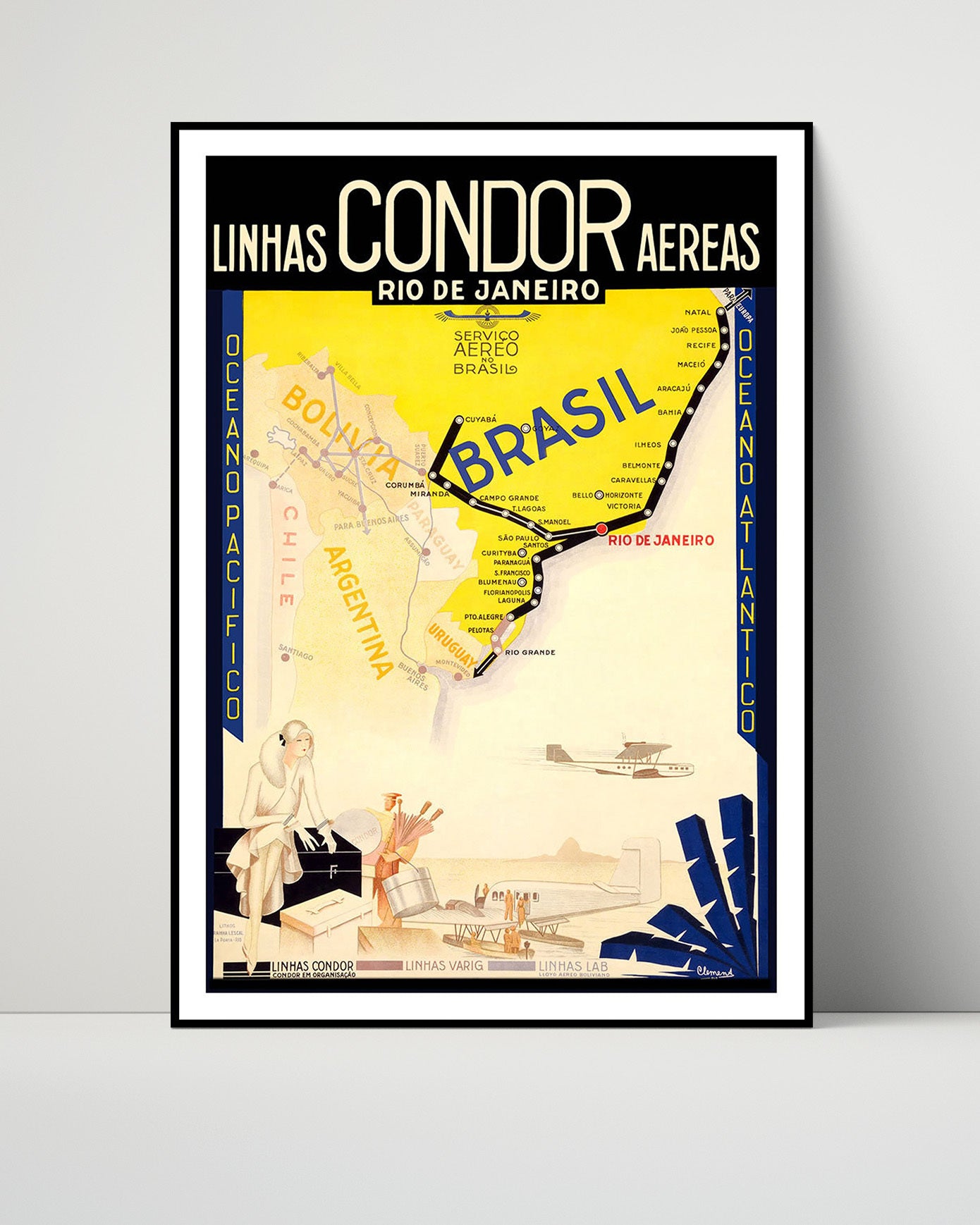 Rio de Janeiro Linhas Condor Vintage Travel Print 16x20 Unframed Print travel wall art print