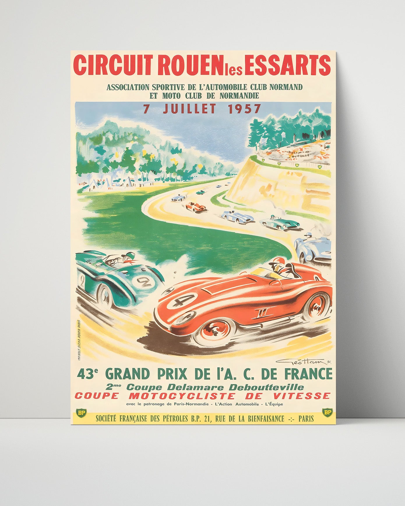 Rouen Grand Prix de France 1957 Vintage Travel Print 16x20 Unframed Print travel wall art print
