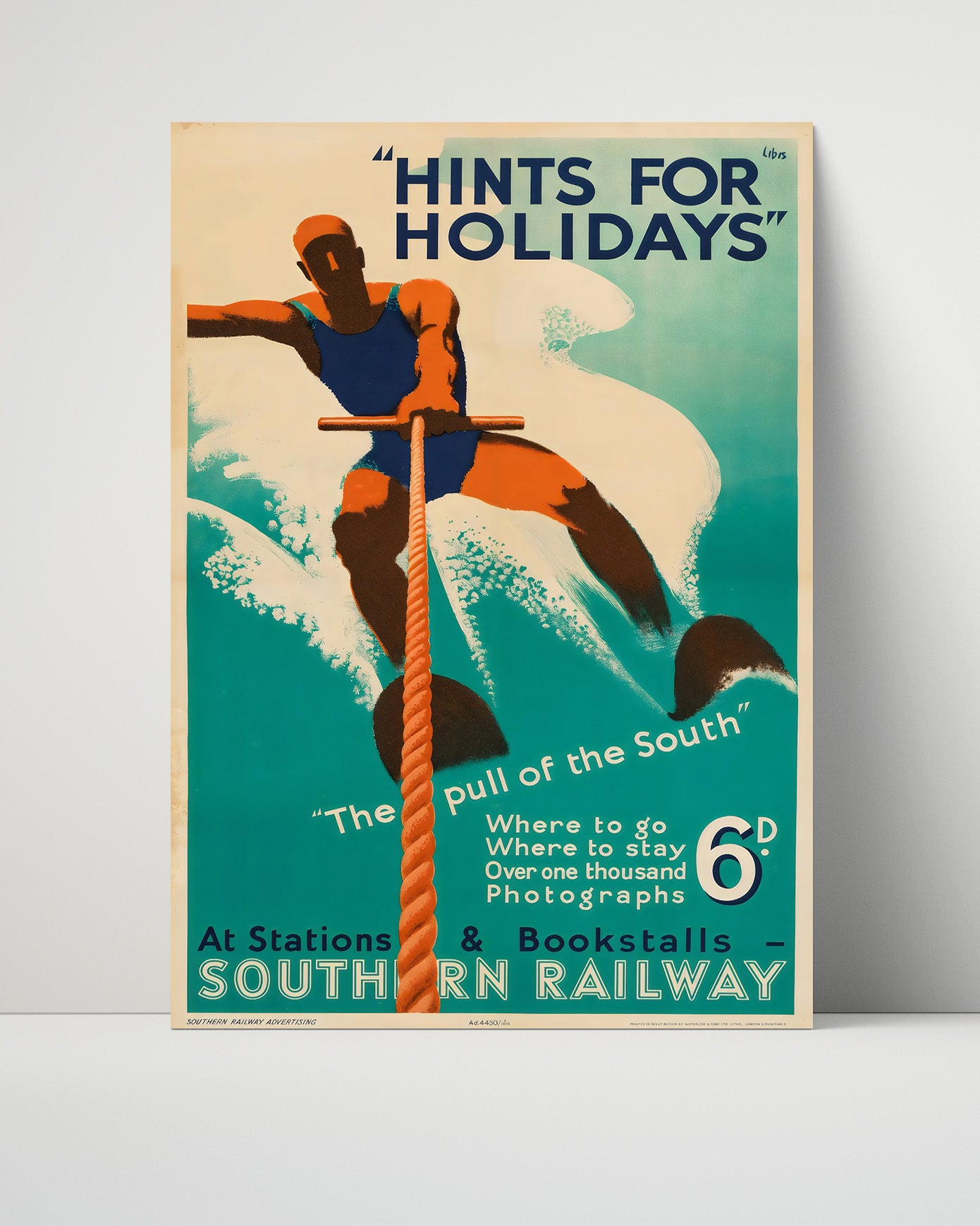 Southern Railway Holiday Water Ski Vintage Travel Print 16x20 Unframed Print travel wall art print