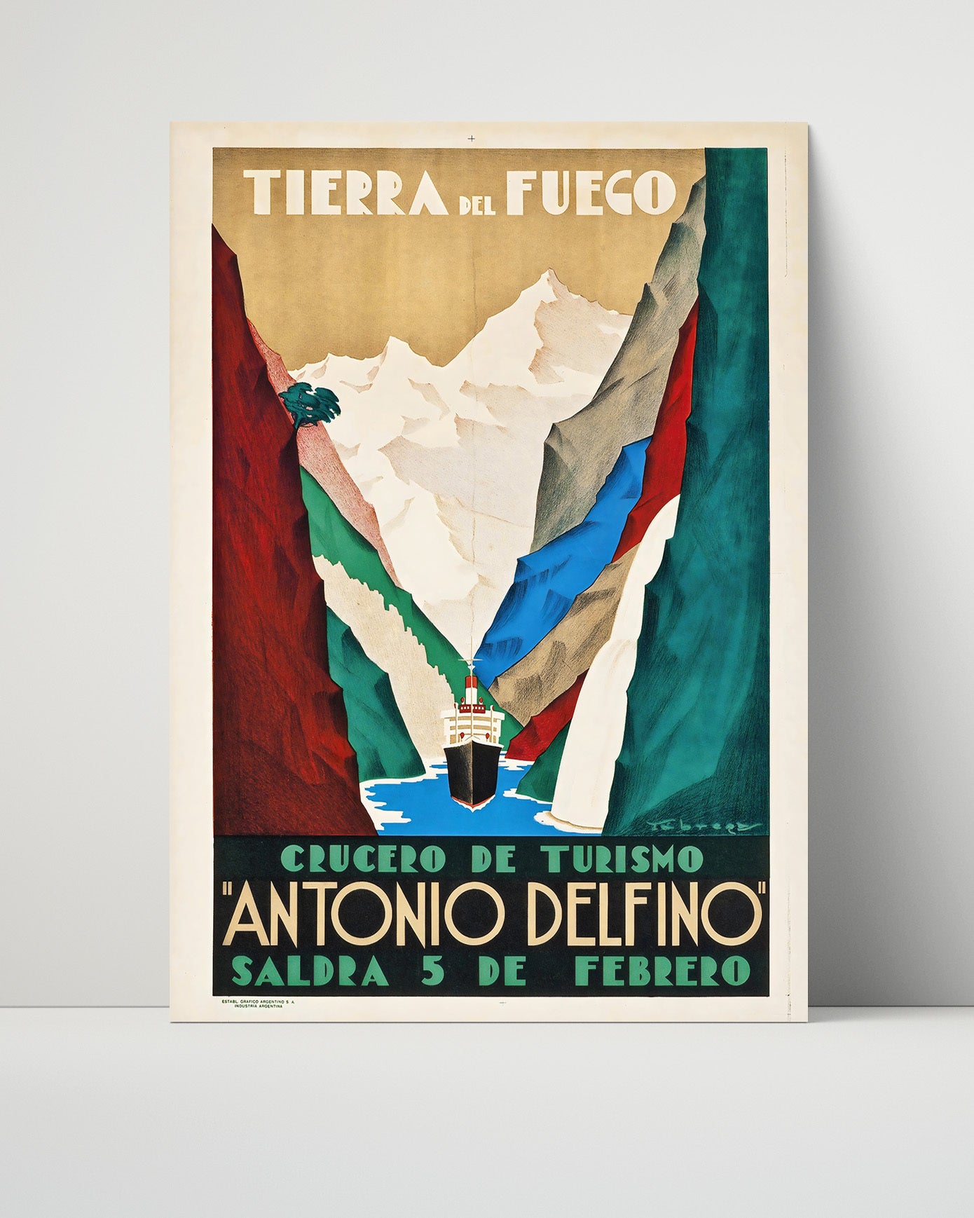 Tierra del Fuego Argentina Vintage Travel Print 16x20 Unframed Print travel wall art print
