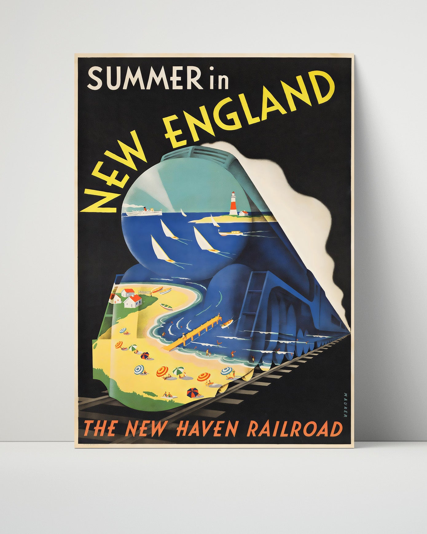 USA Summer in New England Railroad Vintage Travel Print 16x20 Unframed Print travel wall art print