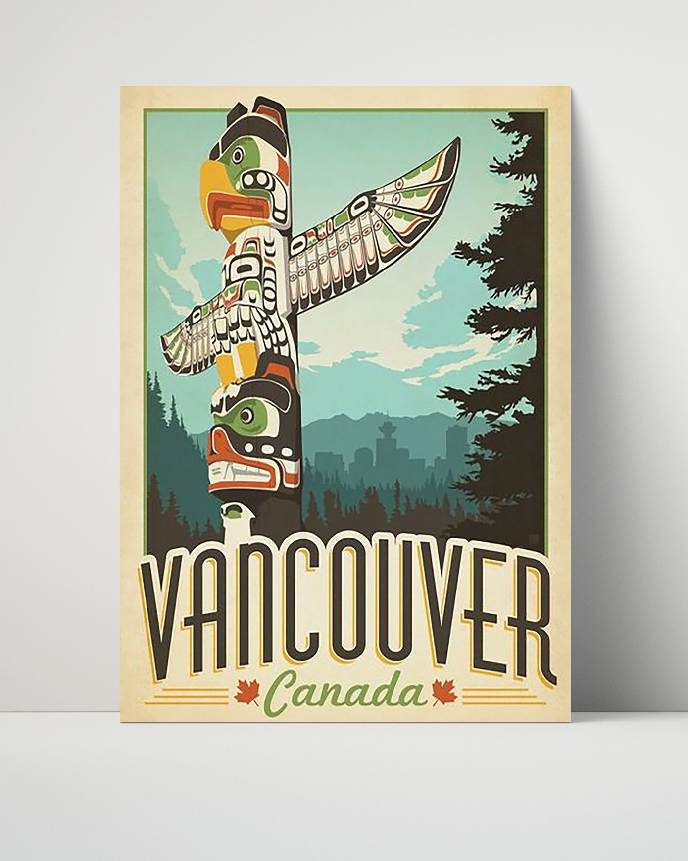 Vancouver Canada Totem Vintage Travel Print 16x20 Unframed Print travel wall art print
