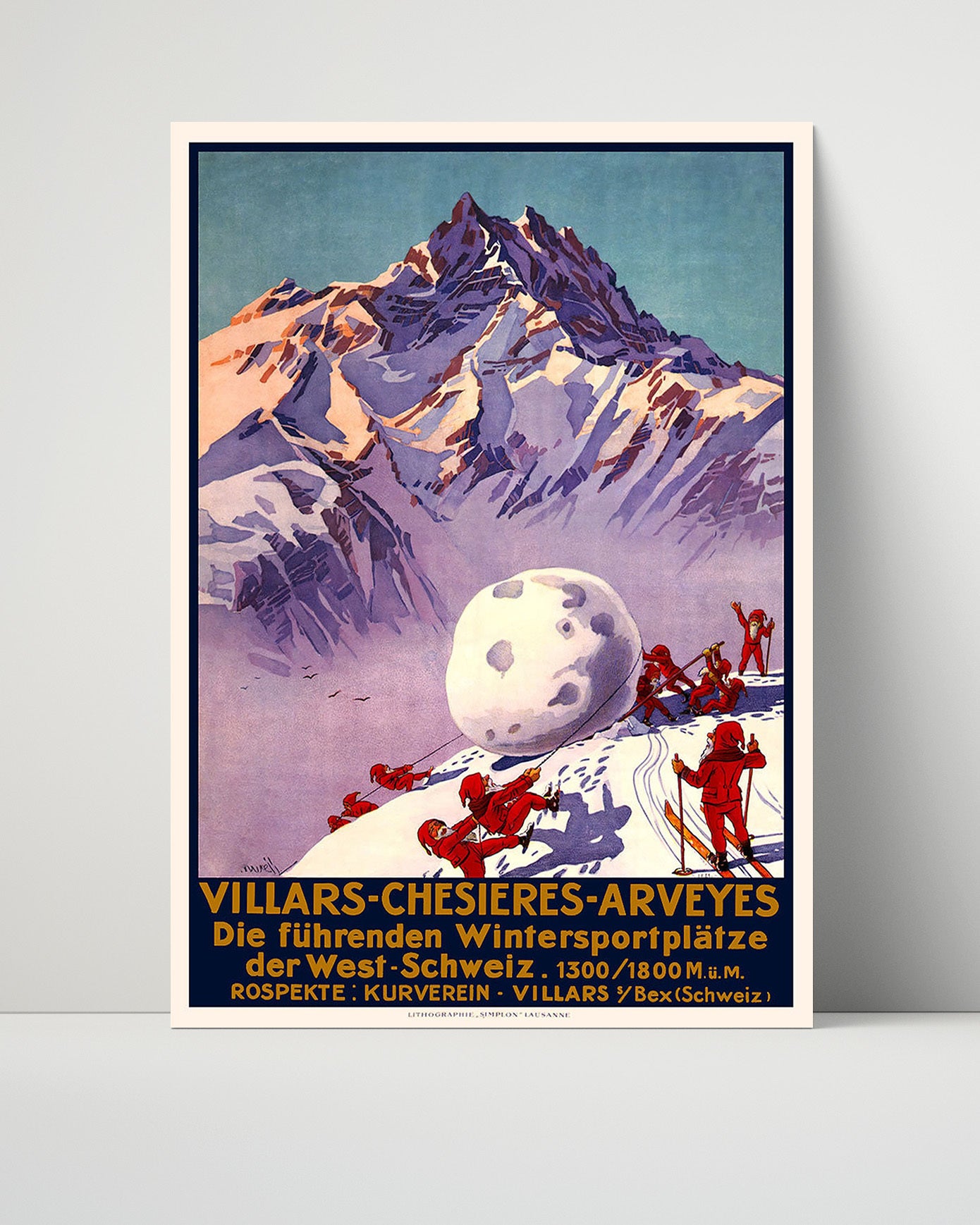 Villars Switzerland Vintage Travel Print 16x20 Unframed Print travel wall art print