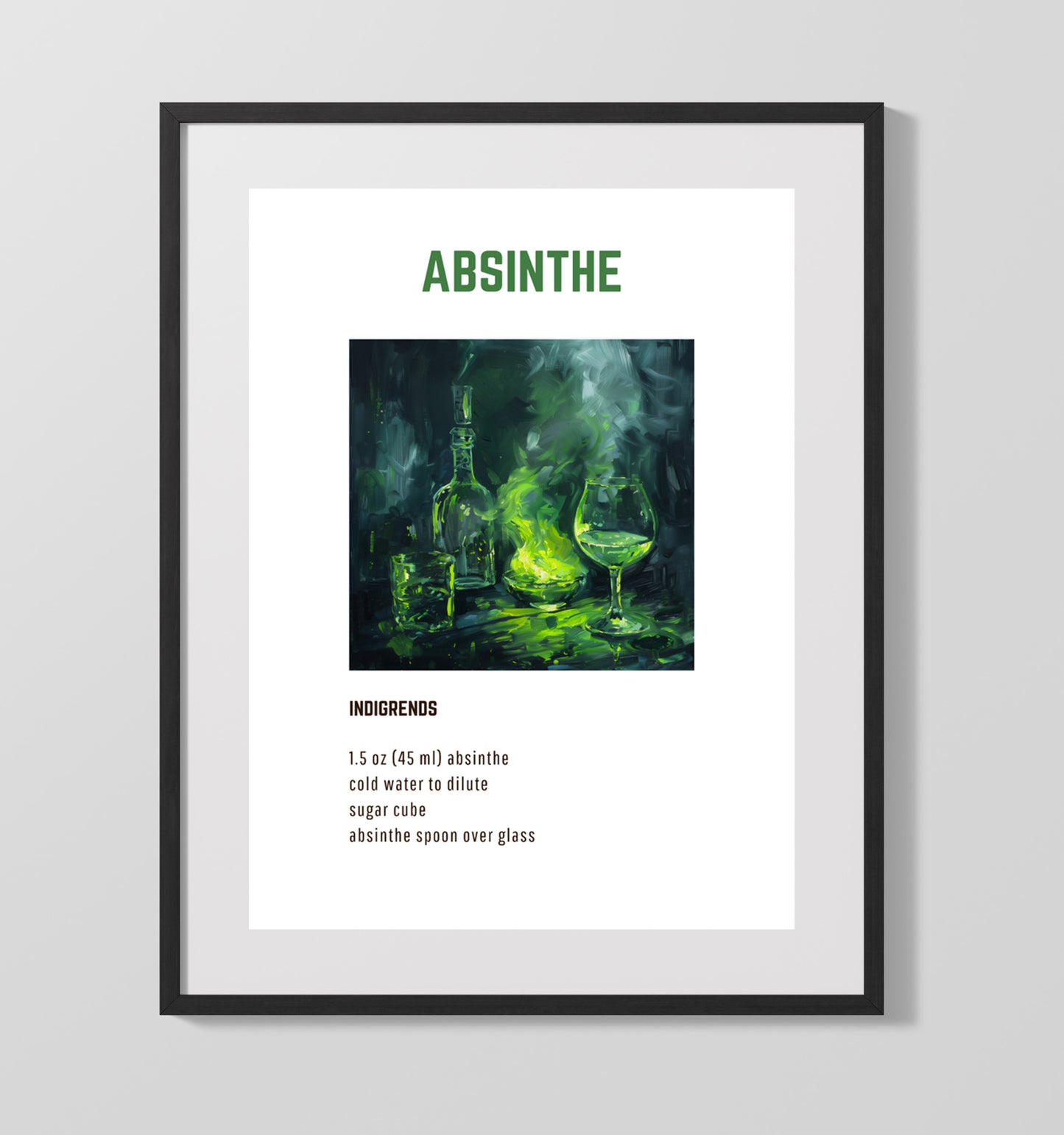 Absinthe 16x20 Unframed Print cocktail recipe wall art