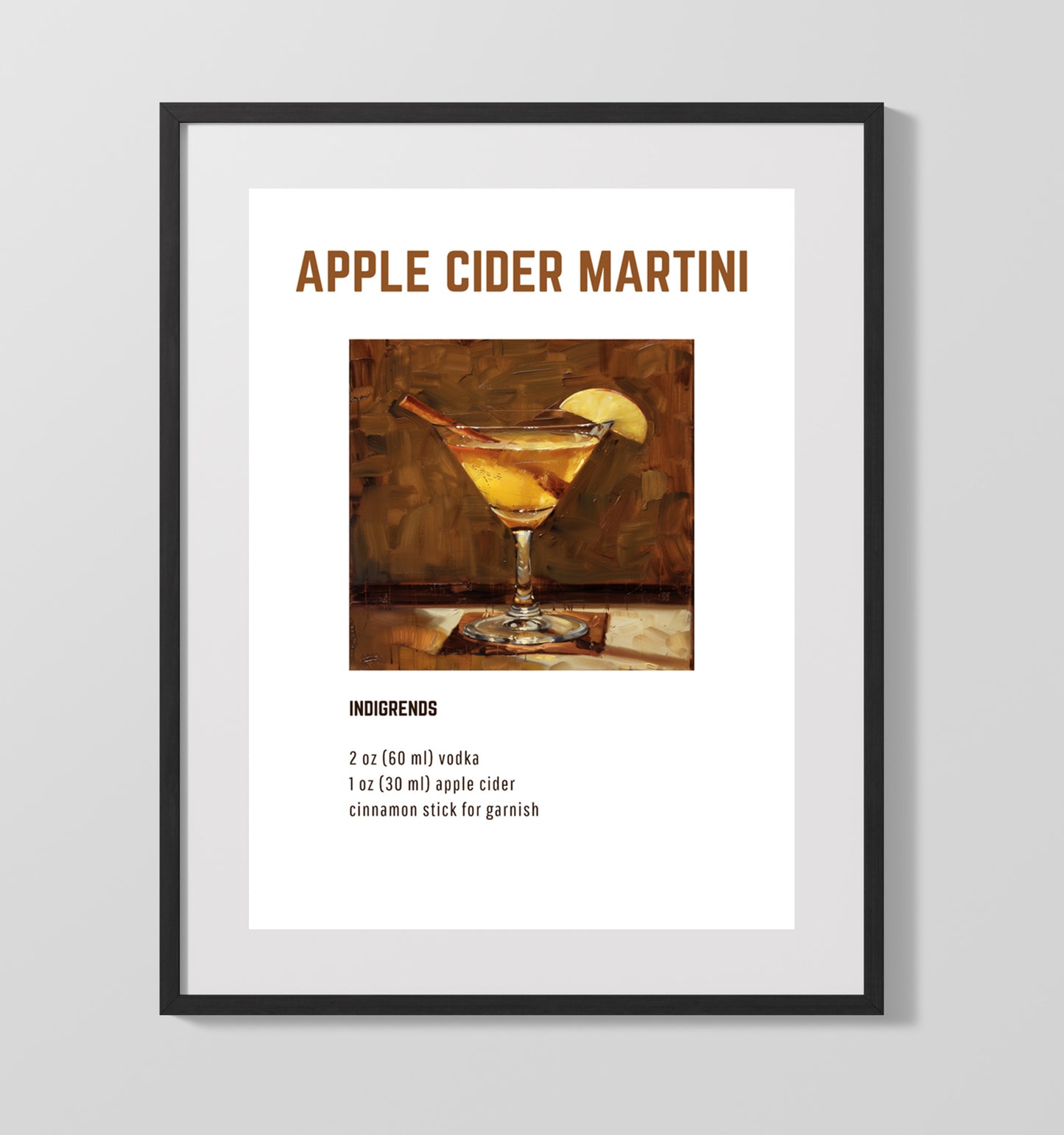 Apple Cider Martini 16x20 Unframed Print cocktail recipe wall art