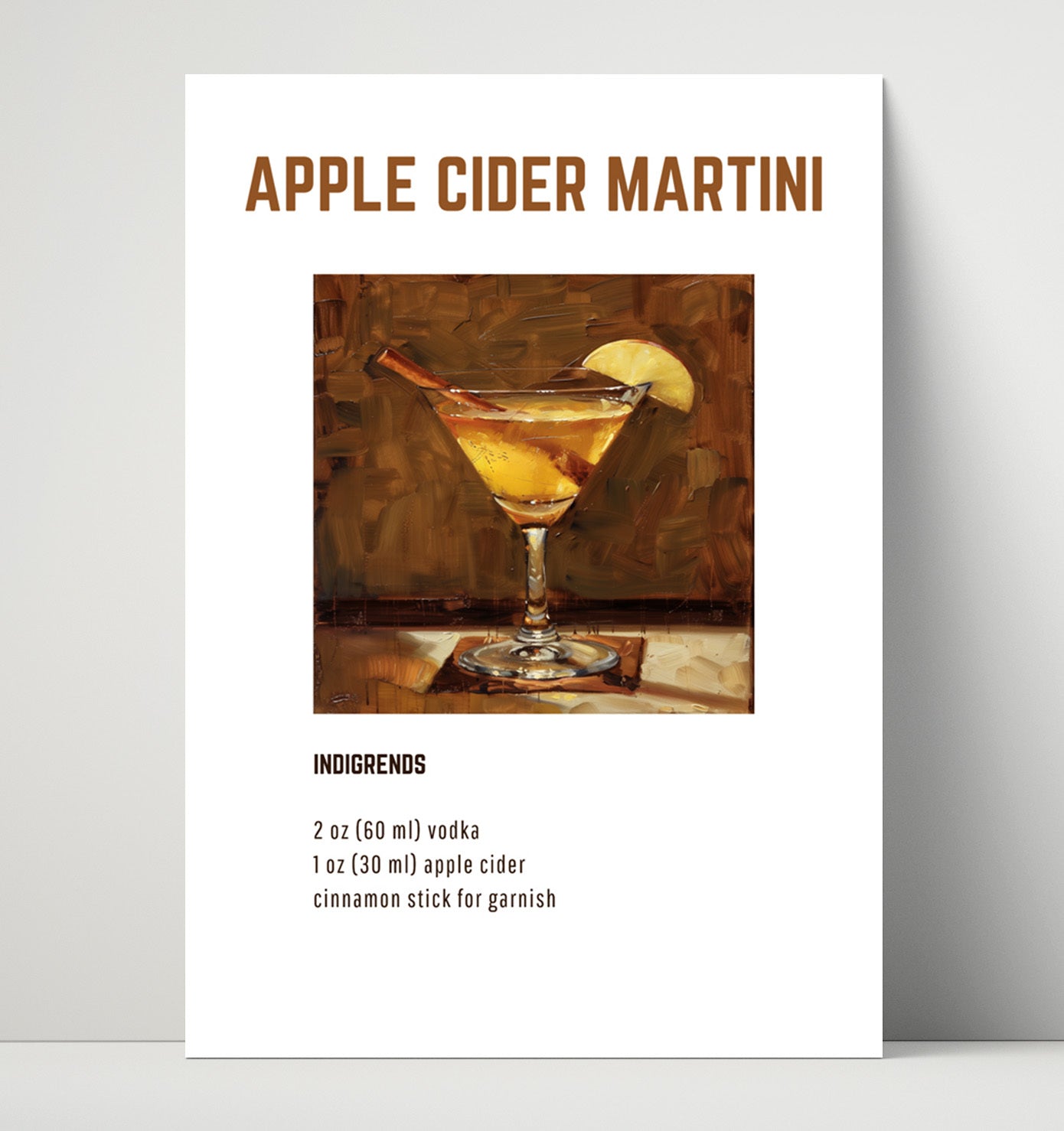 Apple Cider Martini 16x20 Unframed Print cocktail recipe wall art print – Cocktail Recipies decor