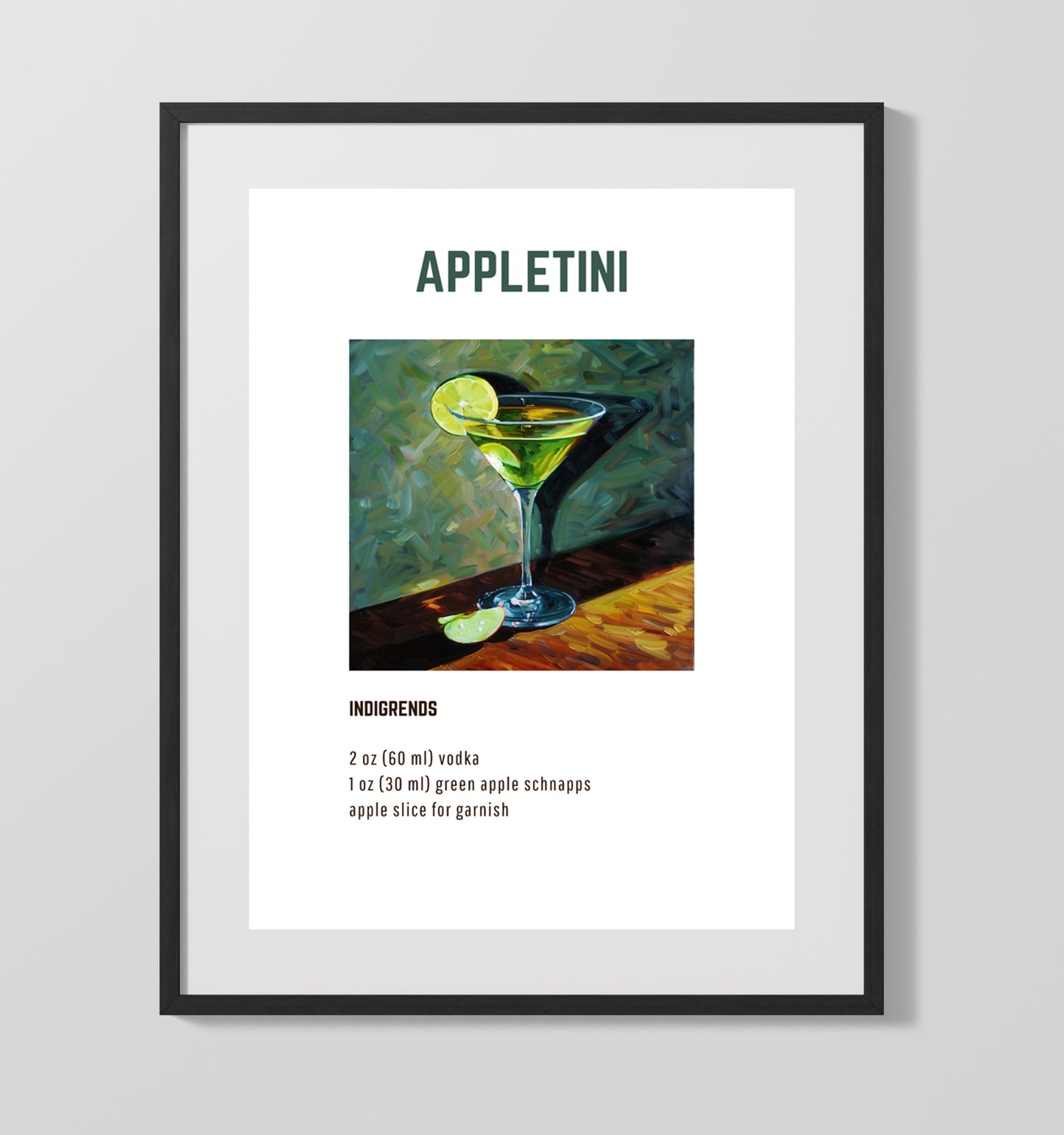 Appletini 16x20 Unframed Print cocktail recipe wall art