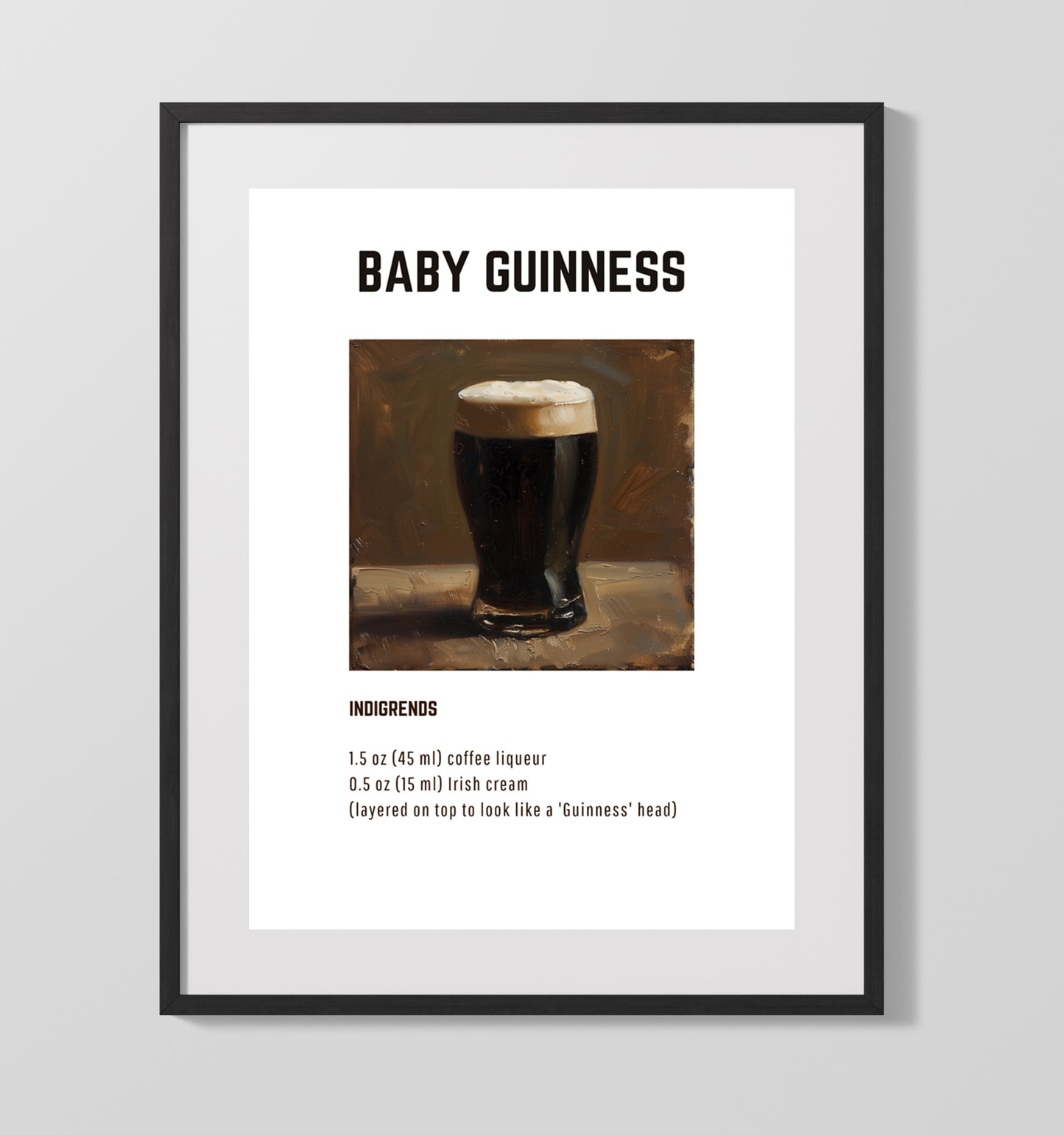 Baby Guinness 16x20 Unframed Print cocktail recipe wall art