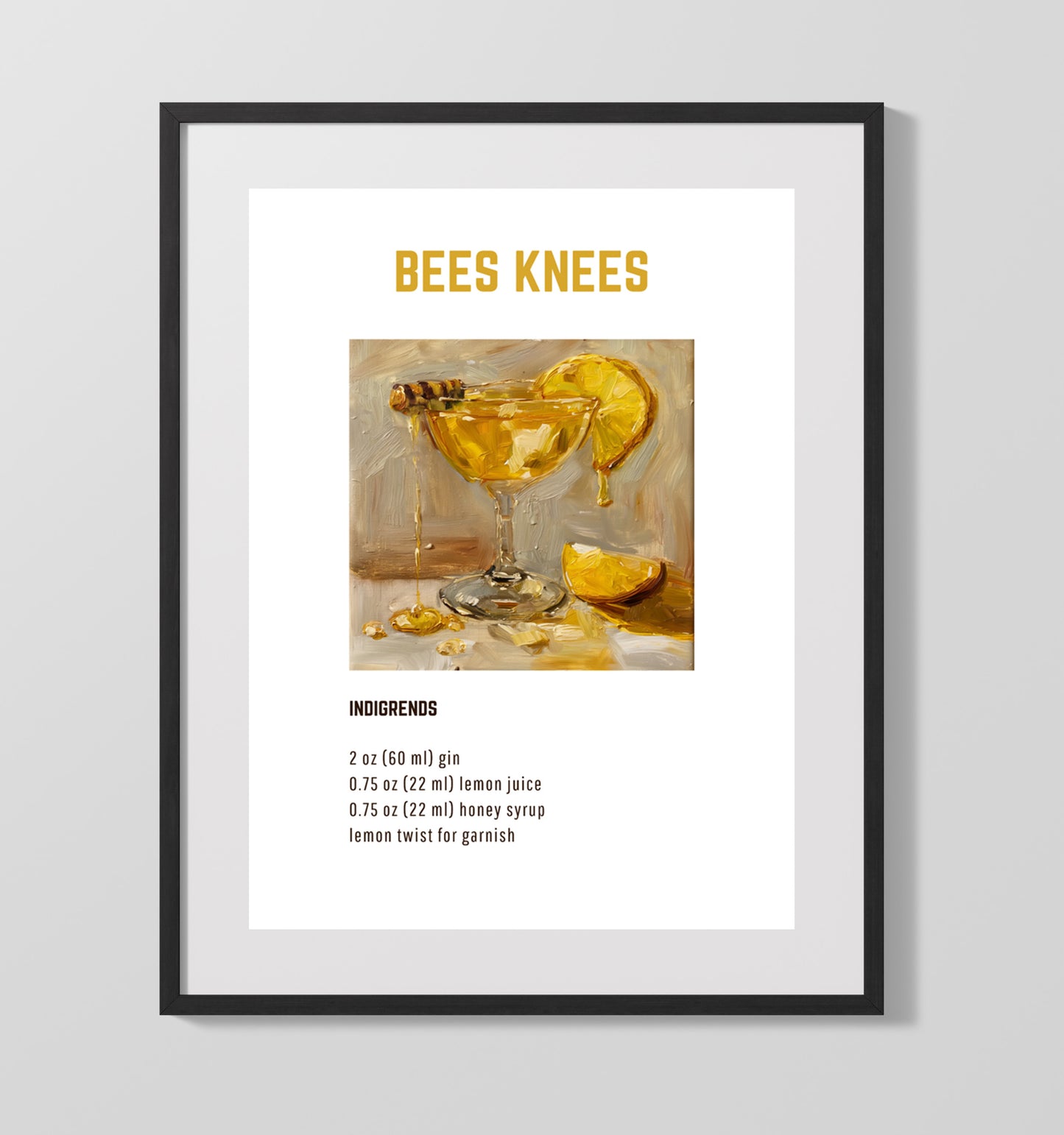 Bee's Knees 16x20 Unframed Print cocktail recipe wall art