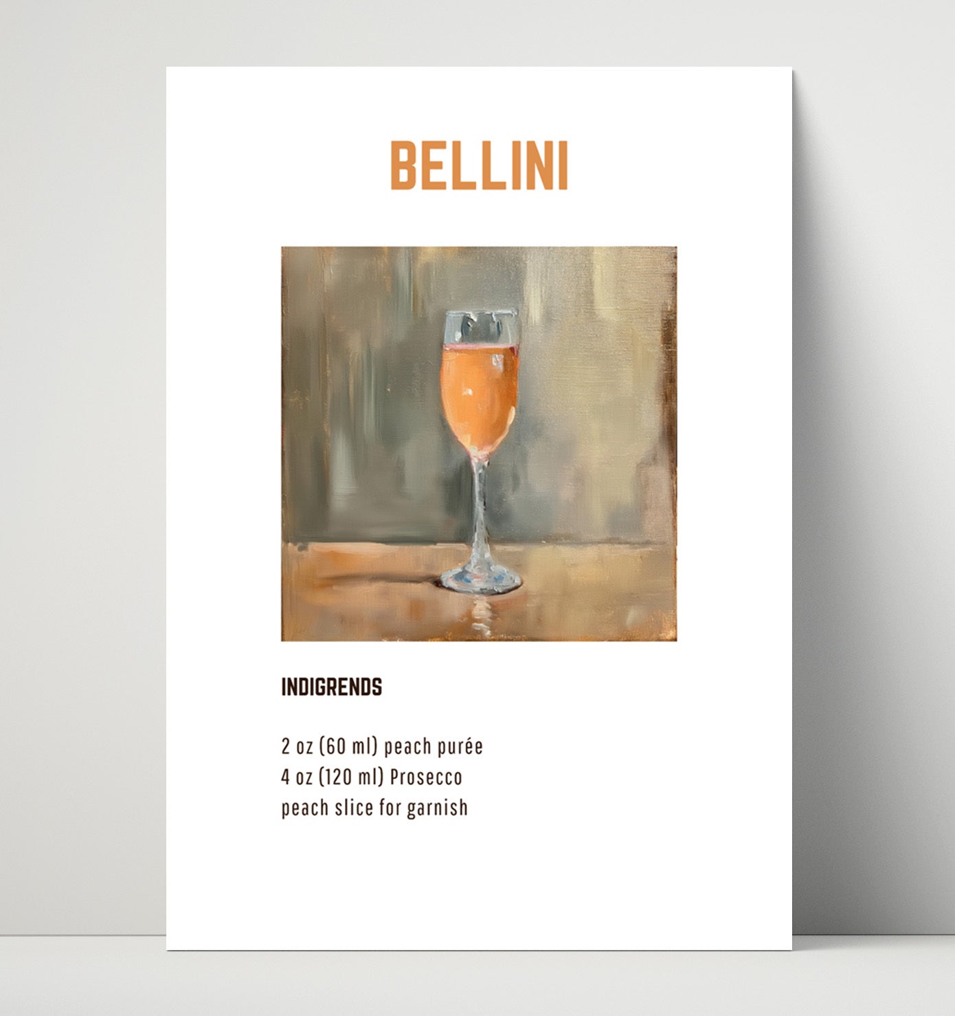 Bellini 16x20 Unframed Print cocktail recipe wall art print – Cocktail Recipies decor