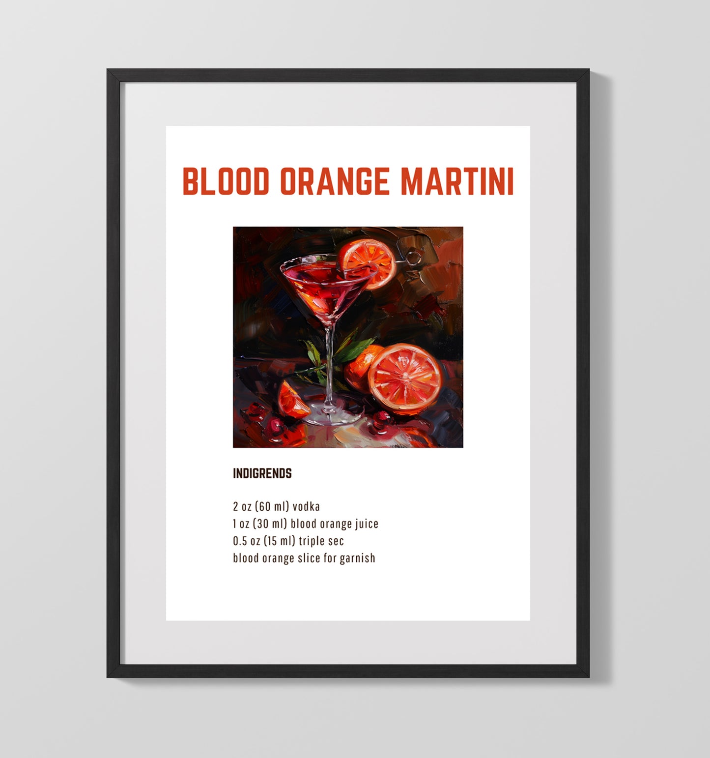 Blood Orange Martini 16x20 Unframed Print cocktail recipe wall art