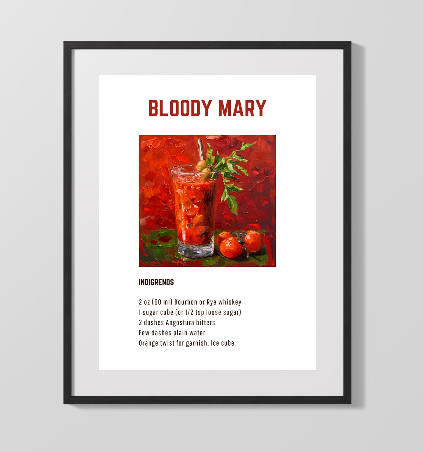 Bloody Mary 16x20 Unframed Print cocktail recipe wall art